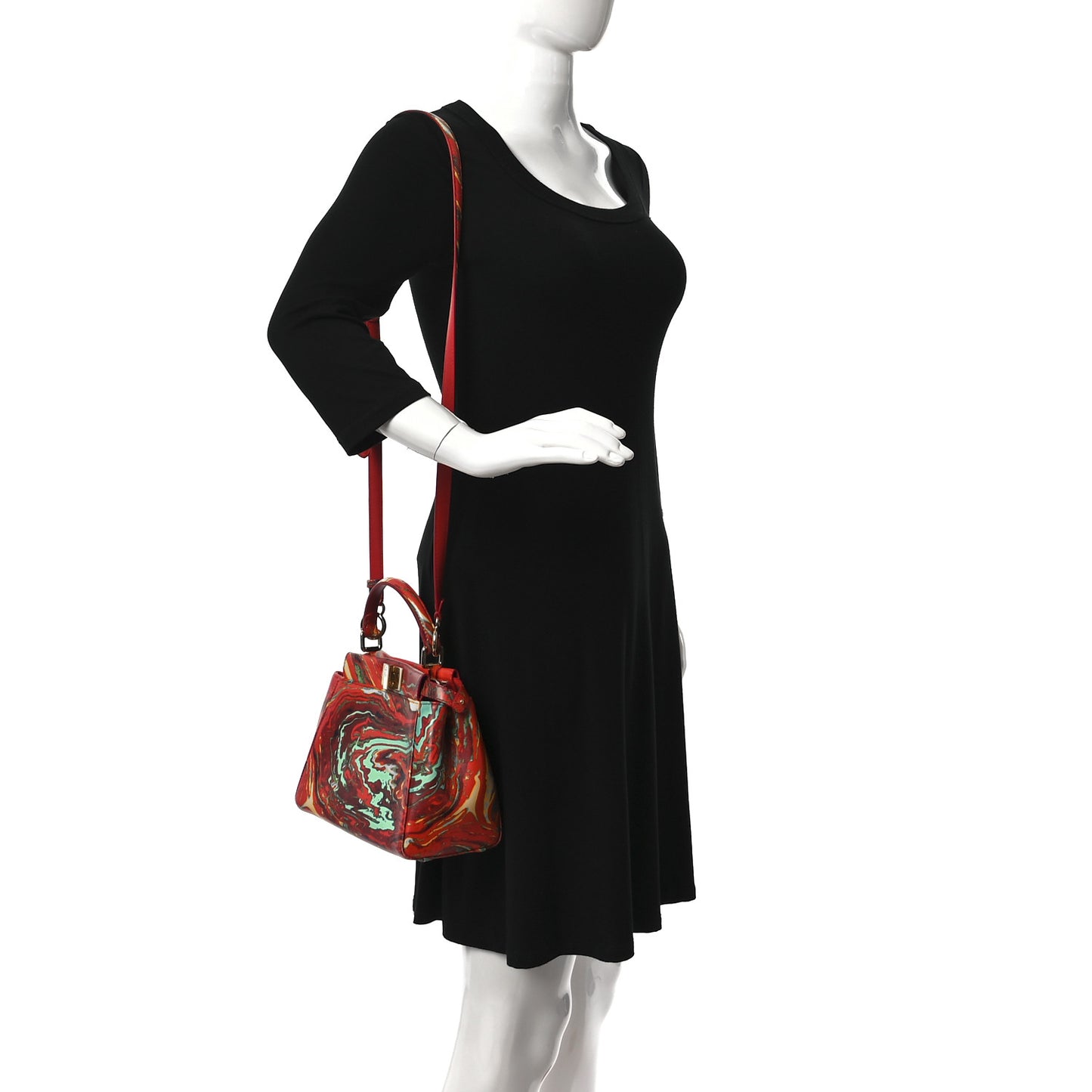 Nappa Marble Mini Peekaboo Iconic Satchel Rosso Multicolor