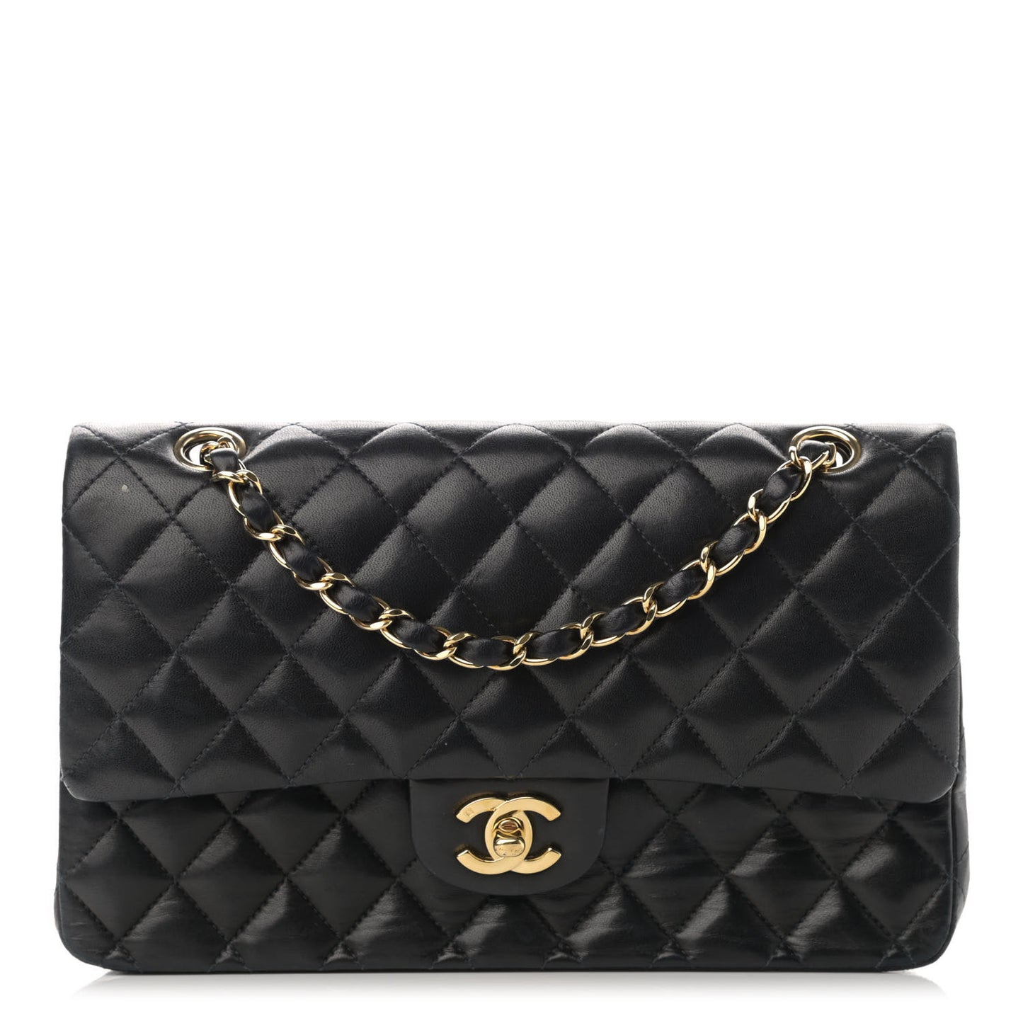 Lambskin Quilted Medium Double Flap Navy