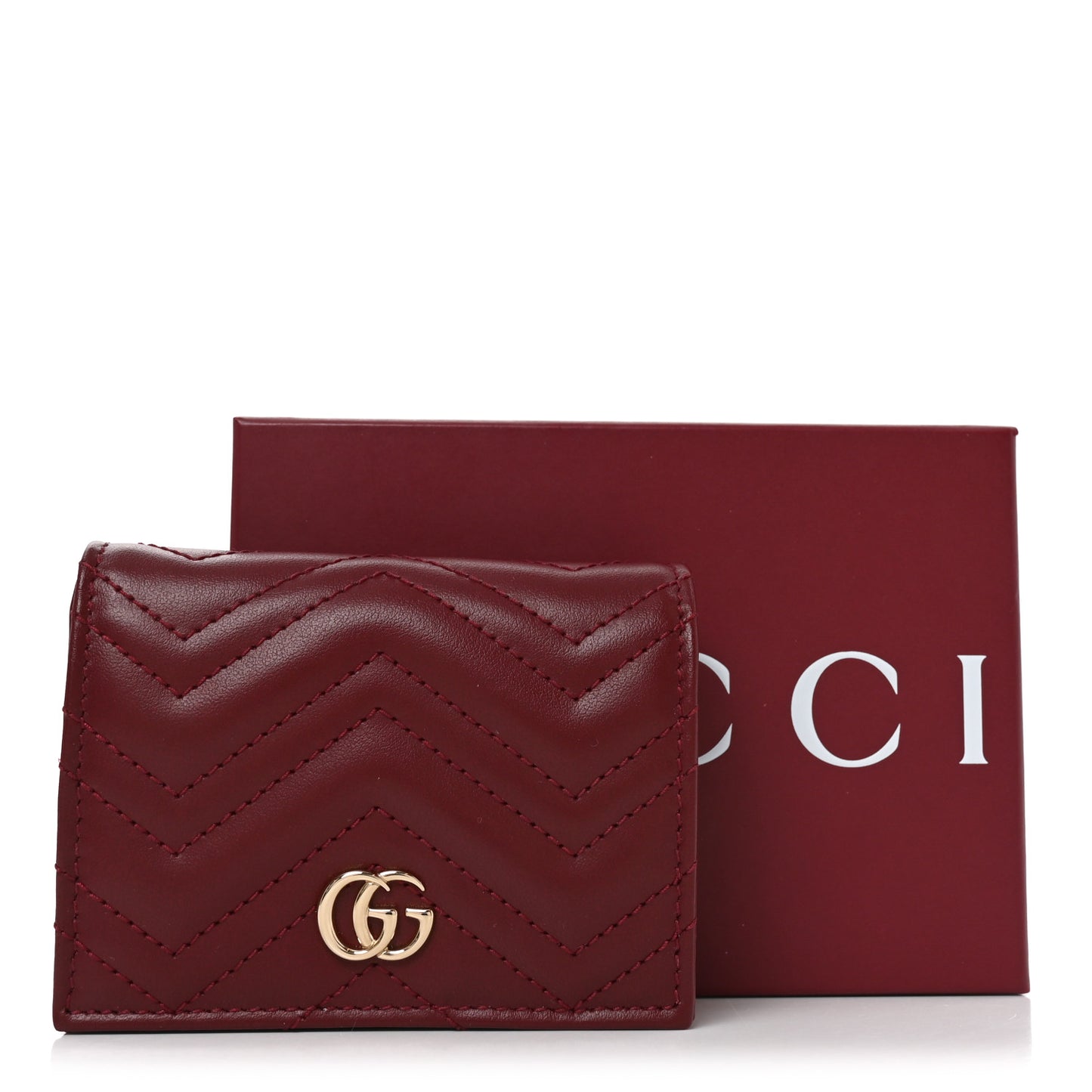 Calfskin Matelasse GG Marmont Card Case Wallet Rosso Ancora
