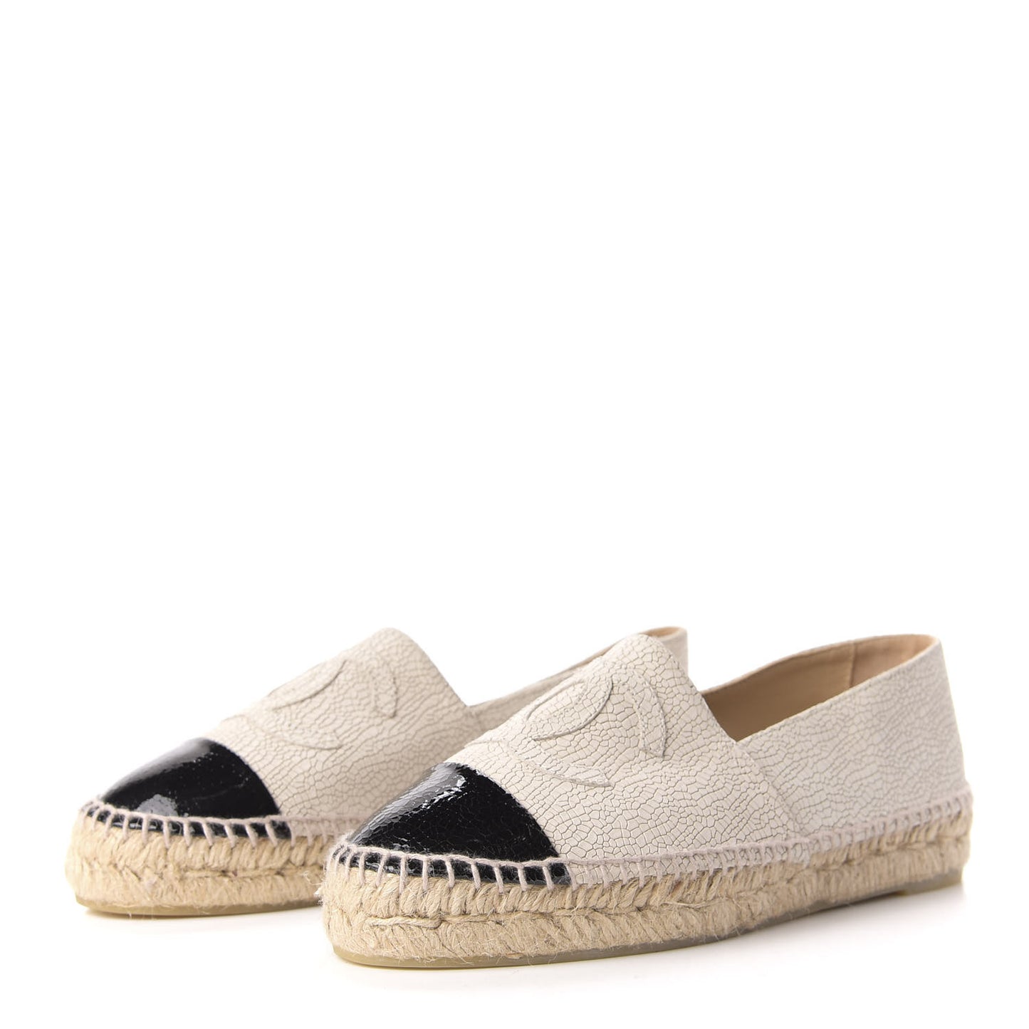Crackled Calfskin Espadrilles 38 Beige Black