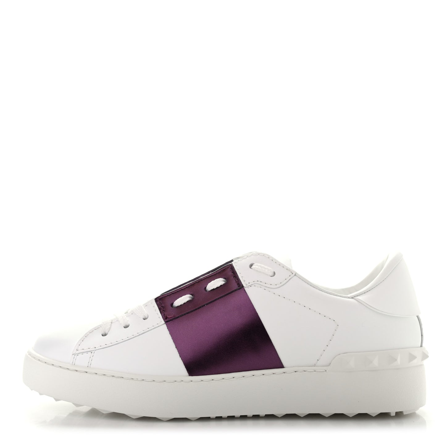 Calfskin Womens Rockstud Open Sneakers 38.5 White Purple