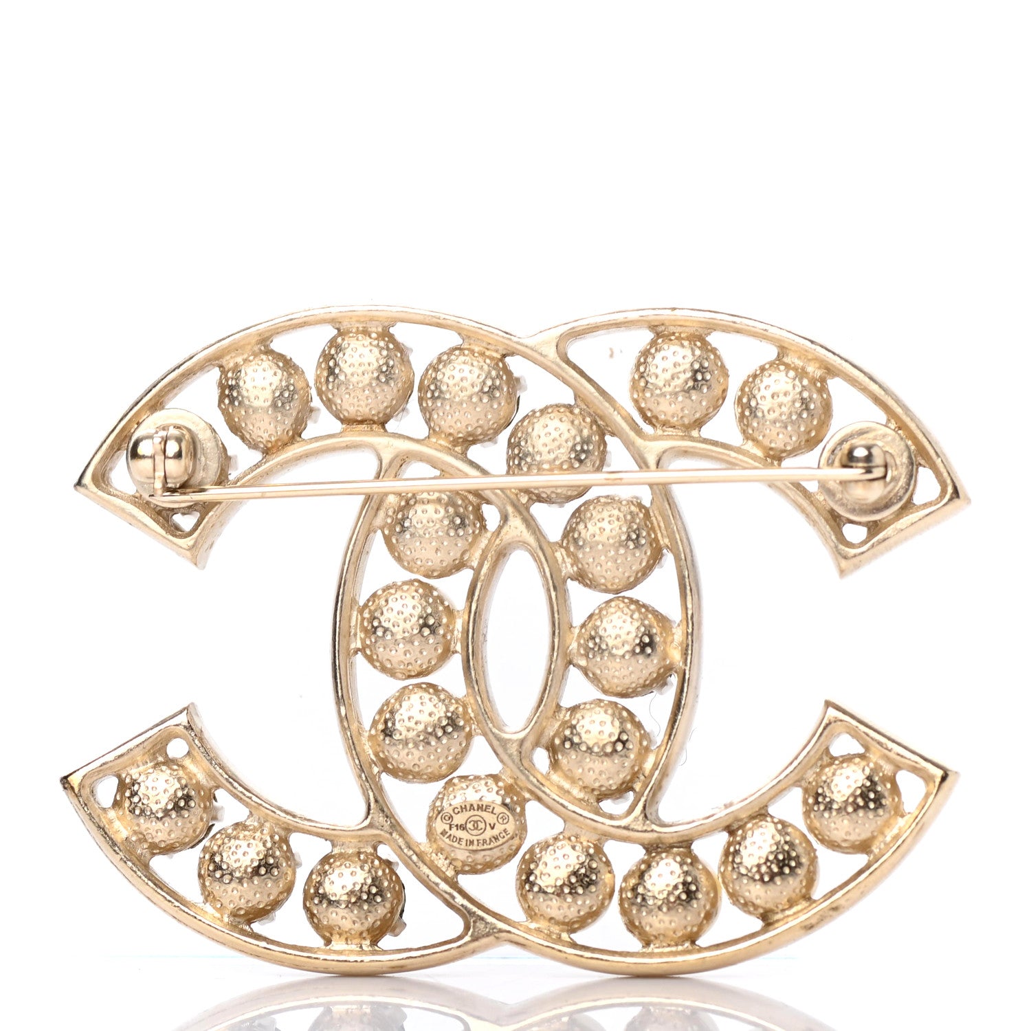 Chanel Pearl Crystal CC Brooch Gold Pearly White 2 of 3