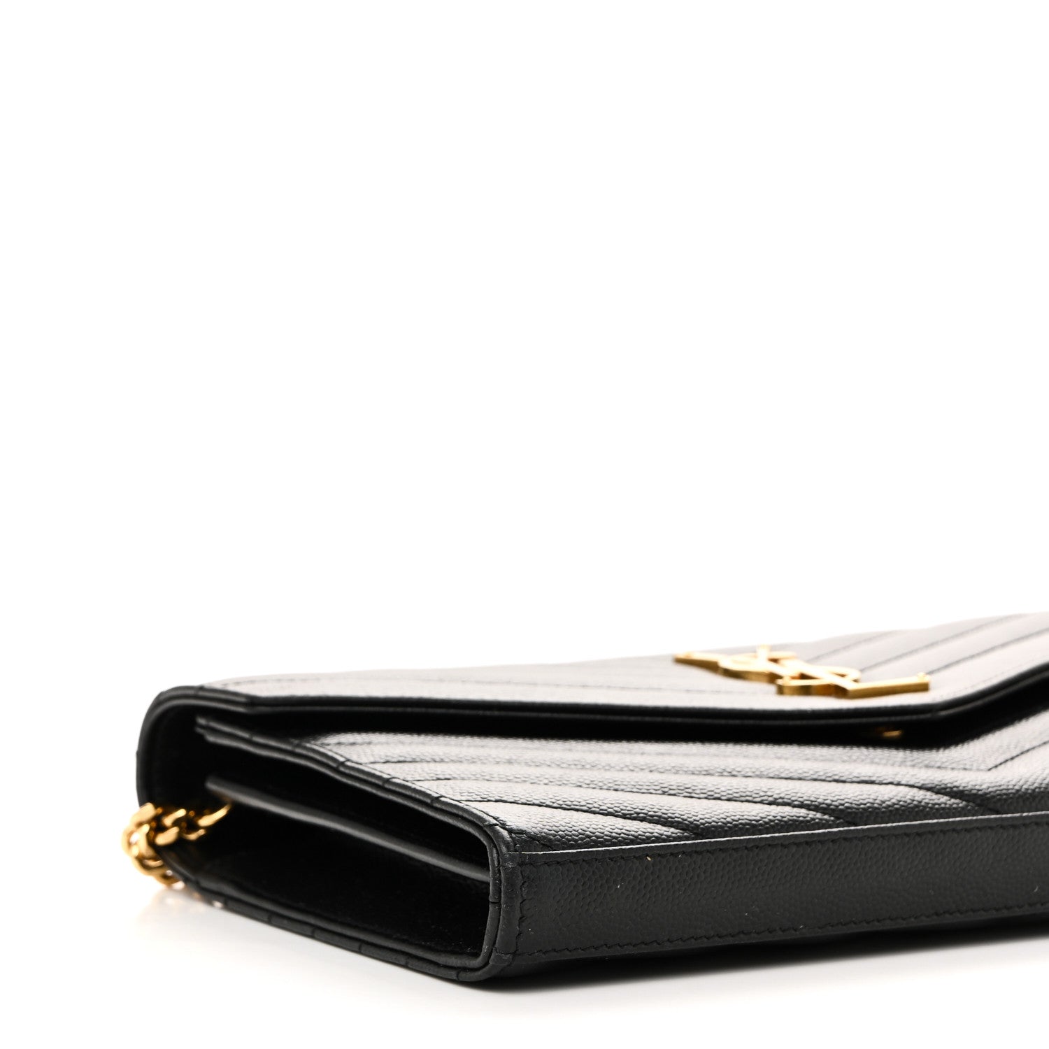 Saint Laurent Grain De Poudre Matelasse Chevron Monogram Chain Wallet Black 9 of 11