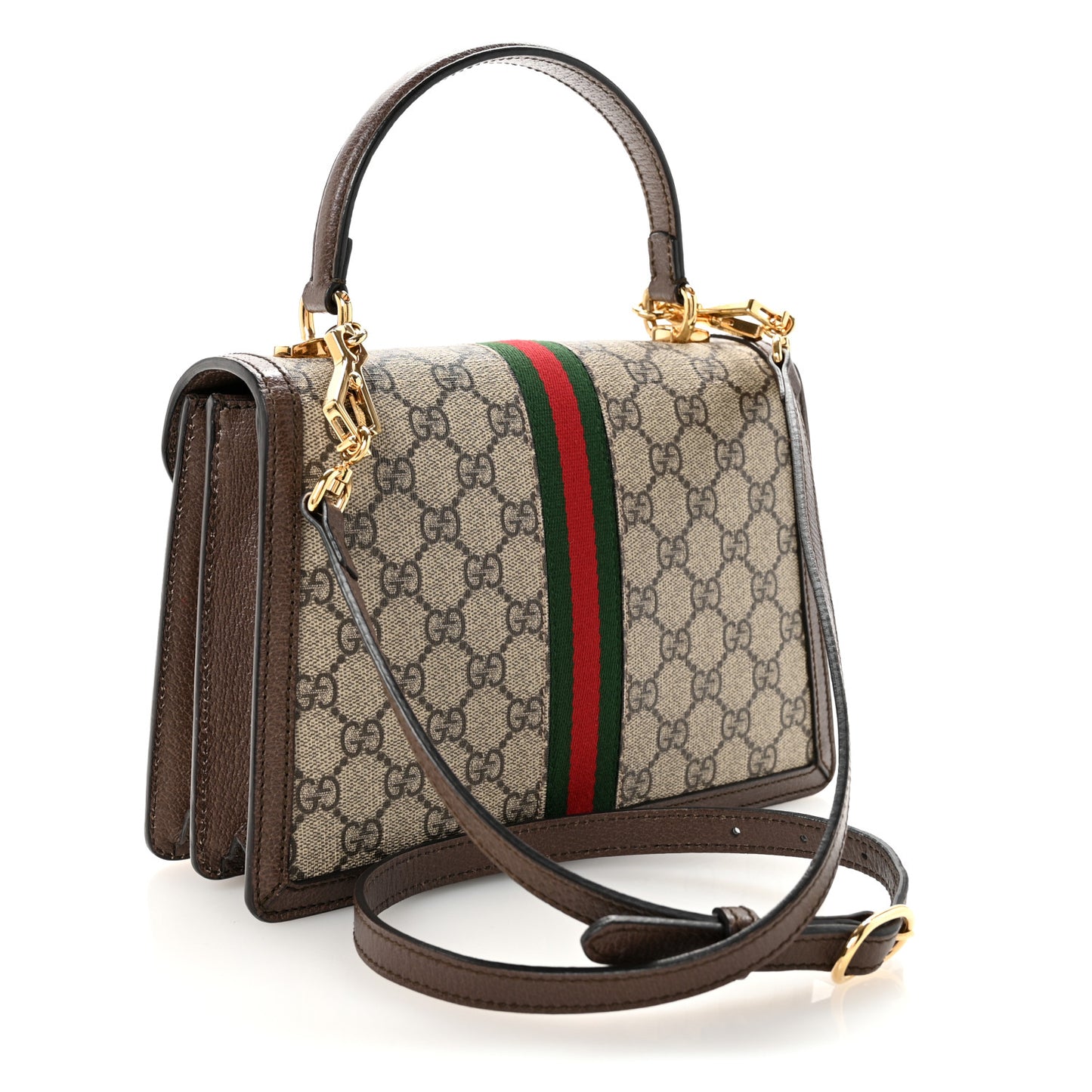 GG Supreme Monogram Textured Dollar Calfskin Web Small Ophidia Padlock Top Handle Bag Beige Ebony New Acero