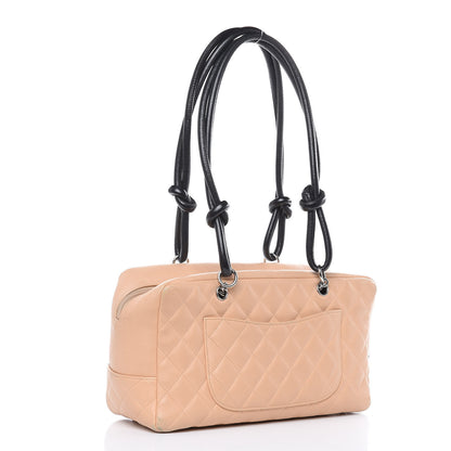 Chanel Calfskin Quilted Large Cambon Bowler Beige Black 3 of 16