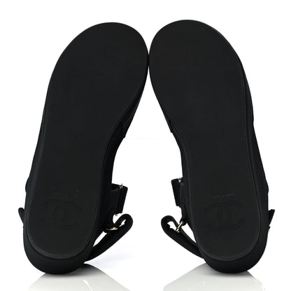 Chanel Grosgrain Crystal Logo Platform Sandals 36 Black 6 of 16