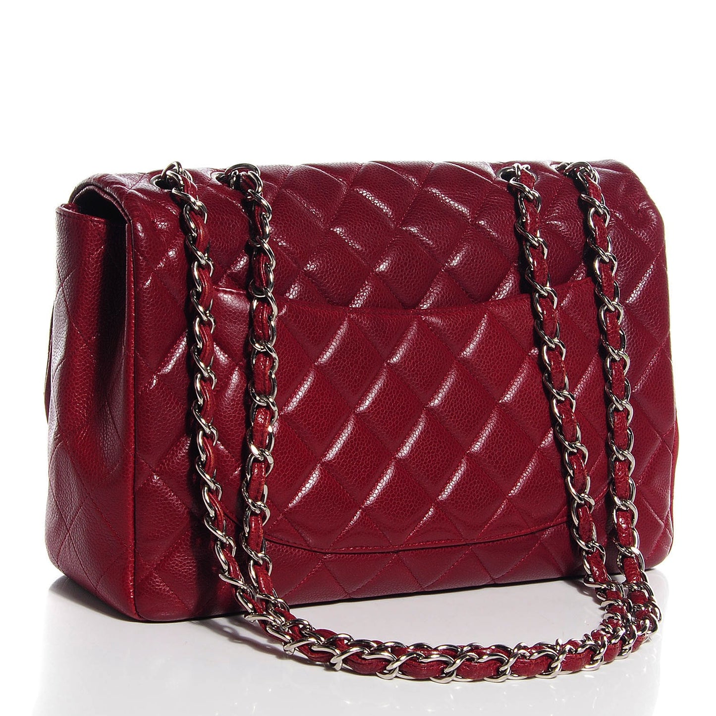 Caviar Quilted Jumbo Single Flap Dark Red