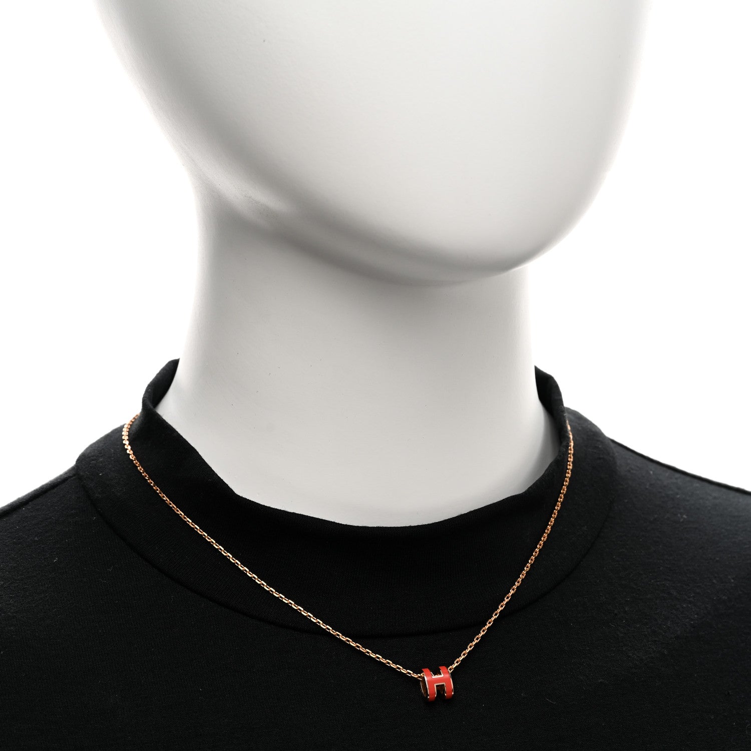 Hermes Lacquered Rose Gold Mini Pop H Pendant Necklace Orange 2 of 7