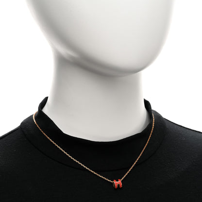 Hermes Lacquered Rose Gold Mini Pop H Pendant Necklace Orange 2 of 7