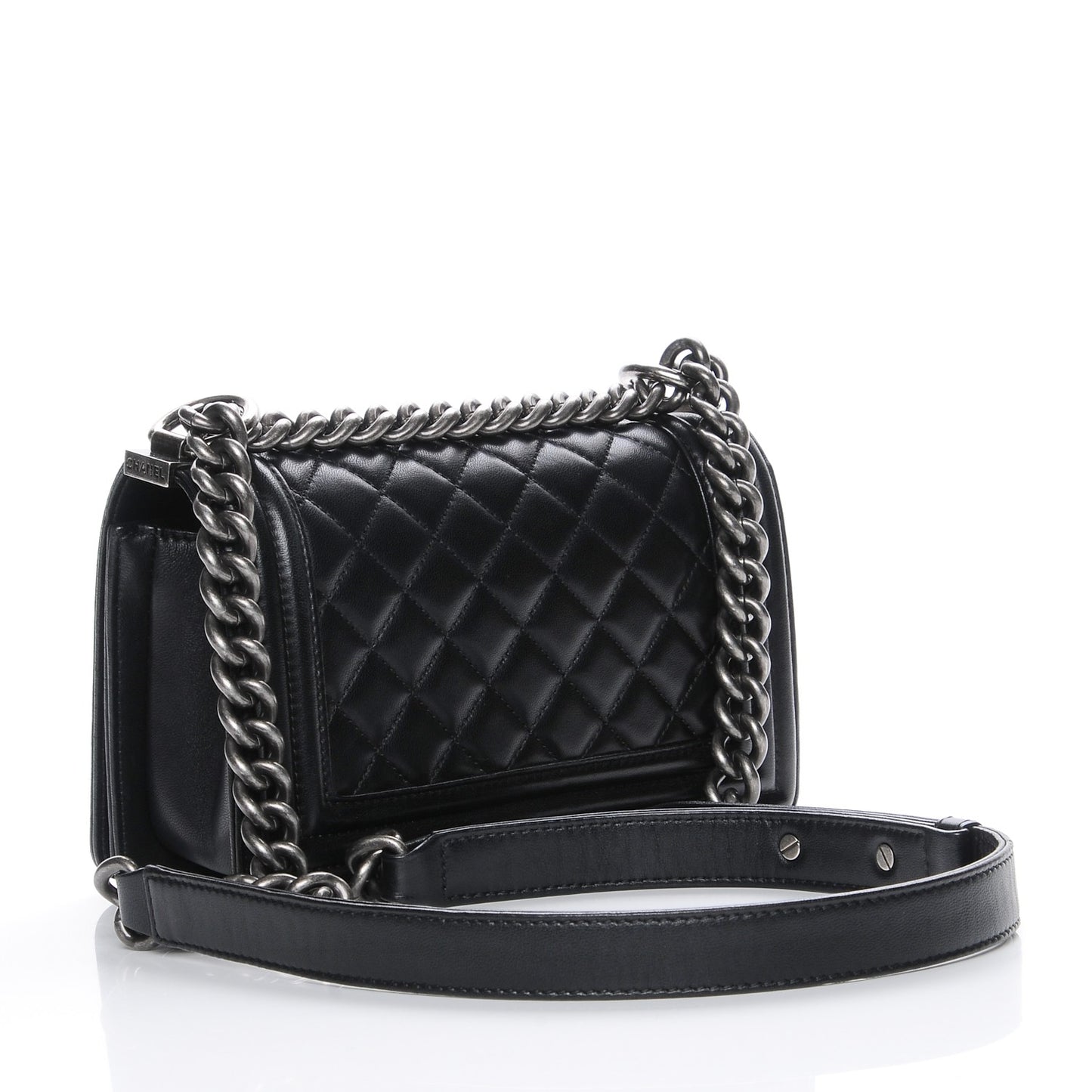 Lambskin Quilted Small Boy Flap Black