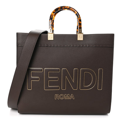 Fendi Vitello Cher Plexiglass Logo Debossed Medium Fendi Sunshine Shopper Tote Gianduia Gold 1 of 10