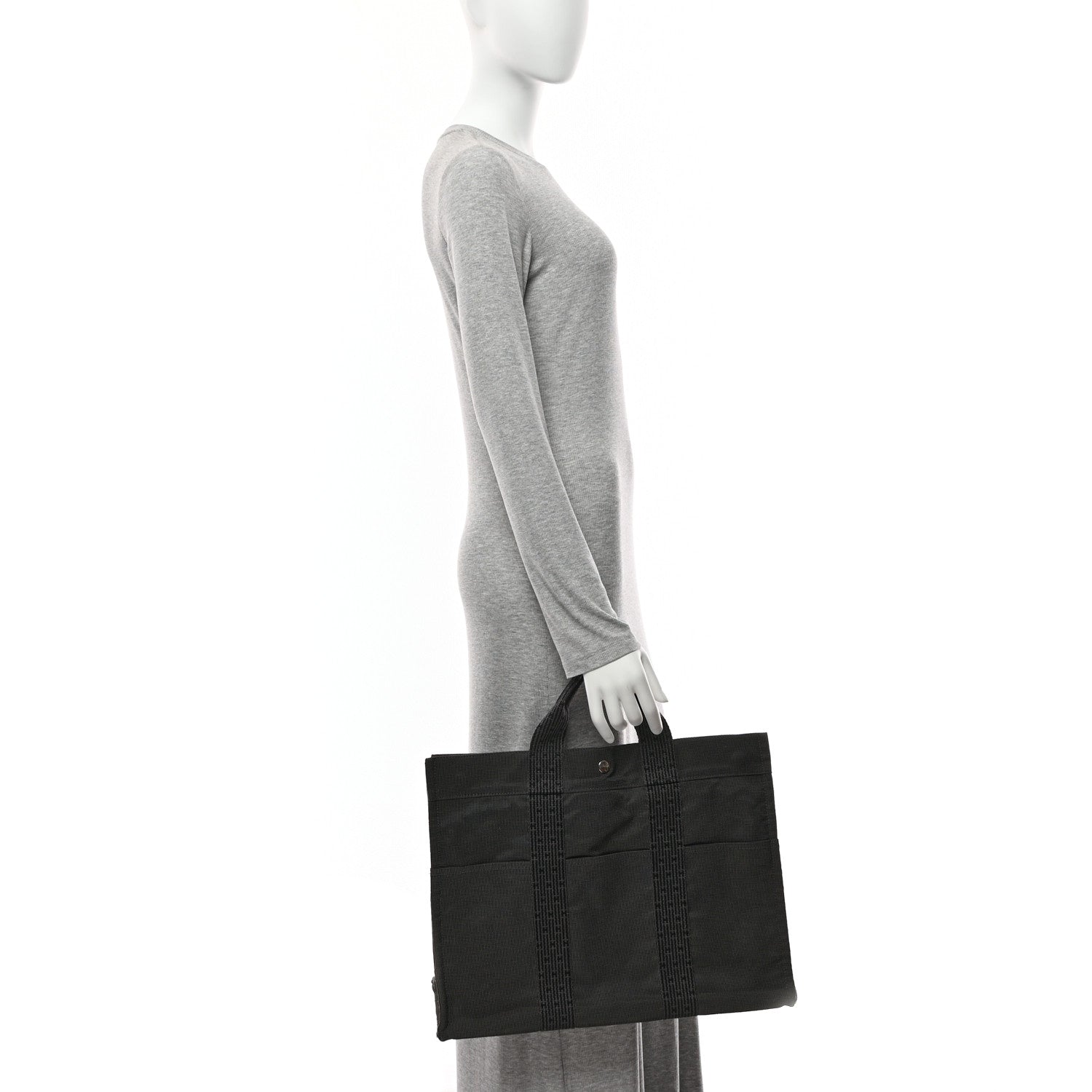 Hermes Canvas Herline MM Tote Grey 2 of 9