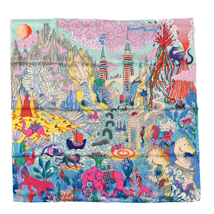 Hermes Silk Cosmographia Universalis Scarf 90 Turquoise Jaune Rose 1 of 3