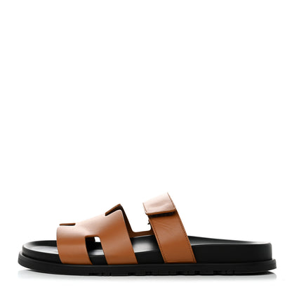 Hermes Calfskin Mens Chypre Sandals 44 Gold 1 of 9