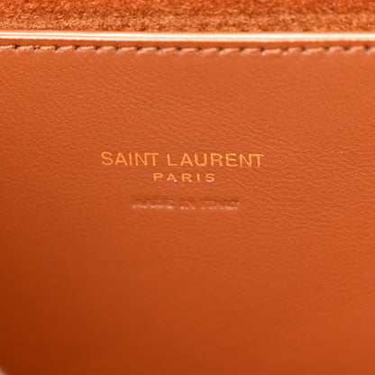 Saint Laurent Calfskin Crocodile Embossed Suede Medium Reversible Monogram Kate Satchel Military Taupe 6 of 12