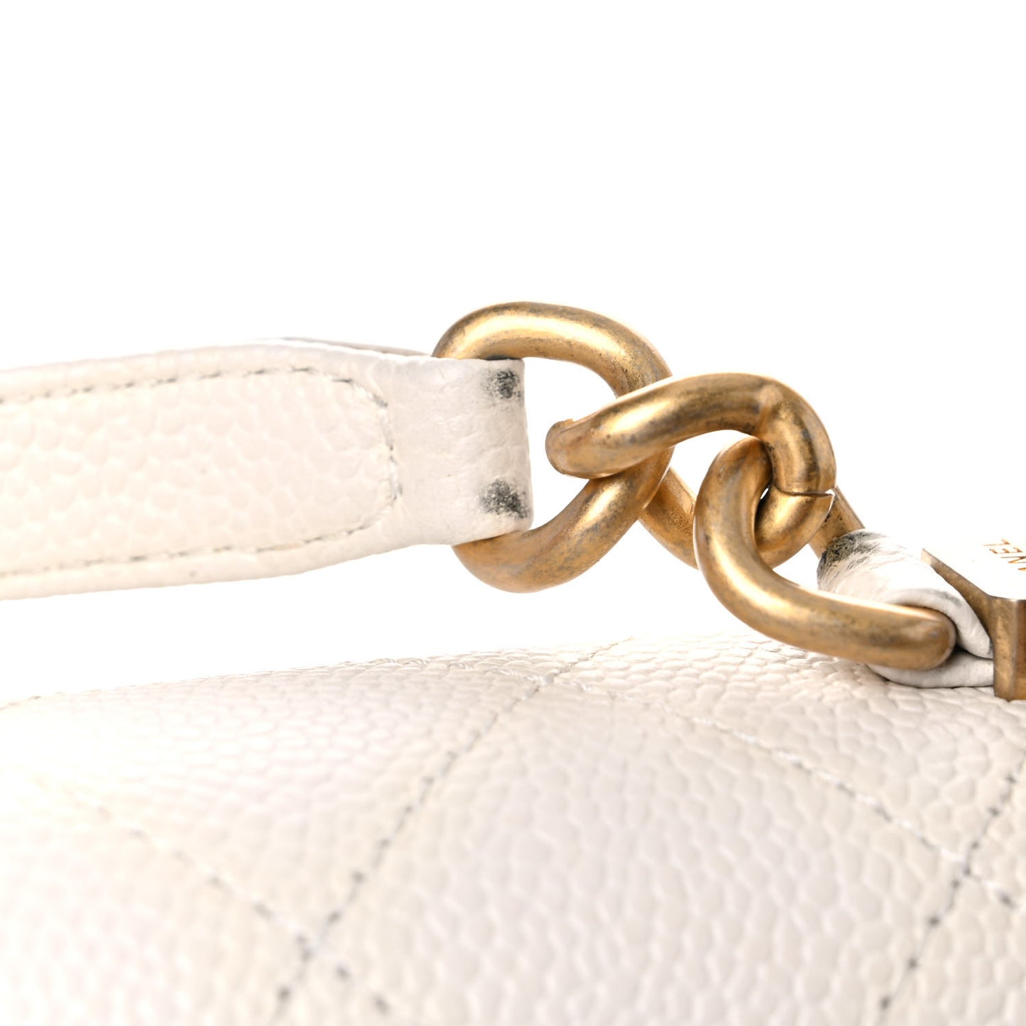 Grained Calfskin Small Stitched Flap White