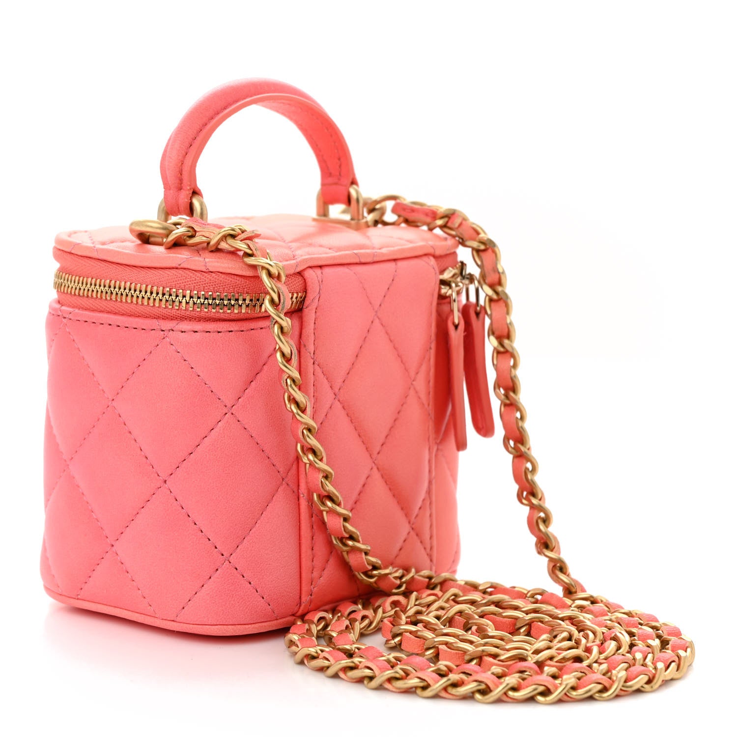 Chanel Lambskin Quilted Ombre Top Handle Mini Vanity Case With Chain Coral 3 of 10