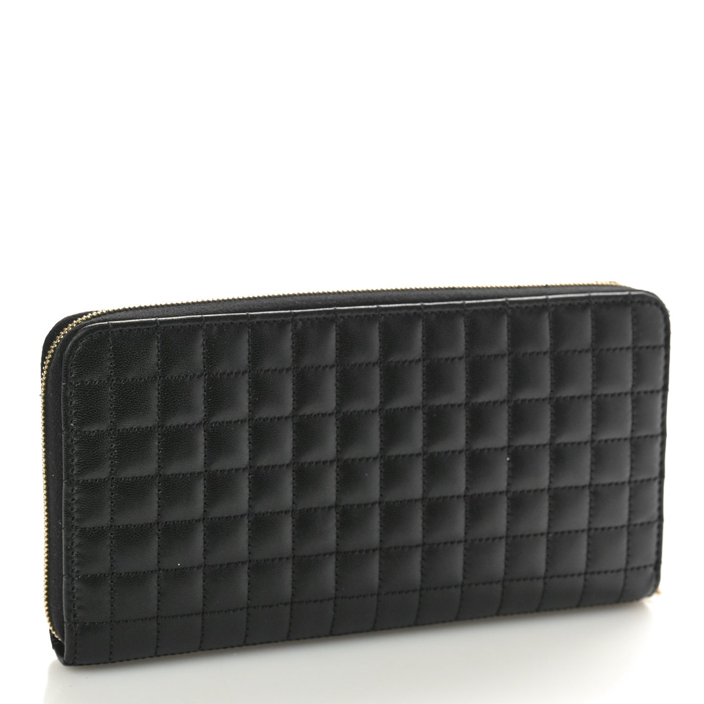 Lambskin Quilted Large C Charm Zip Around Wallet Black