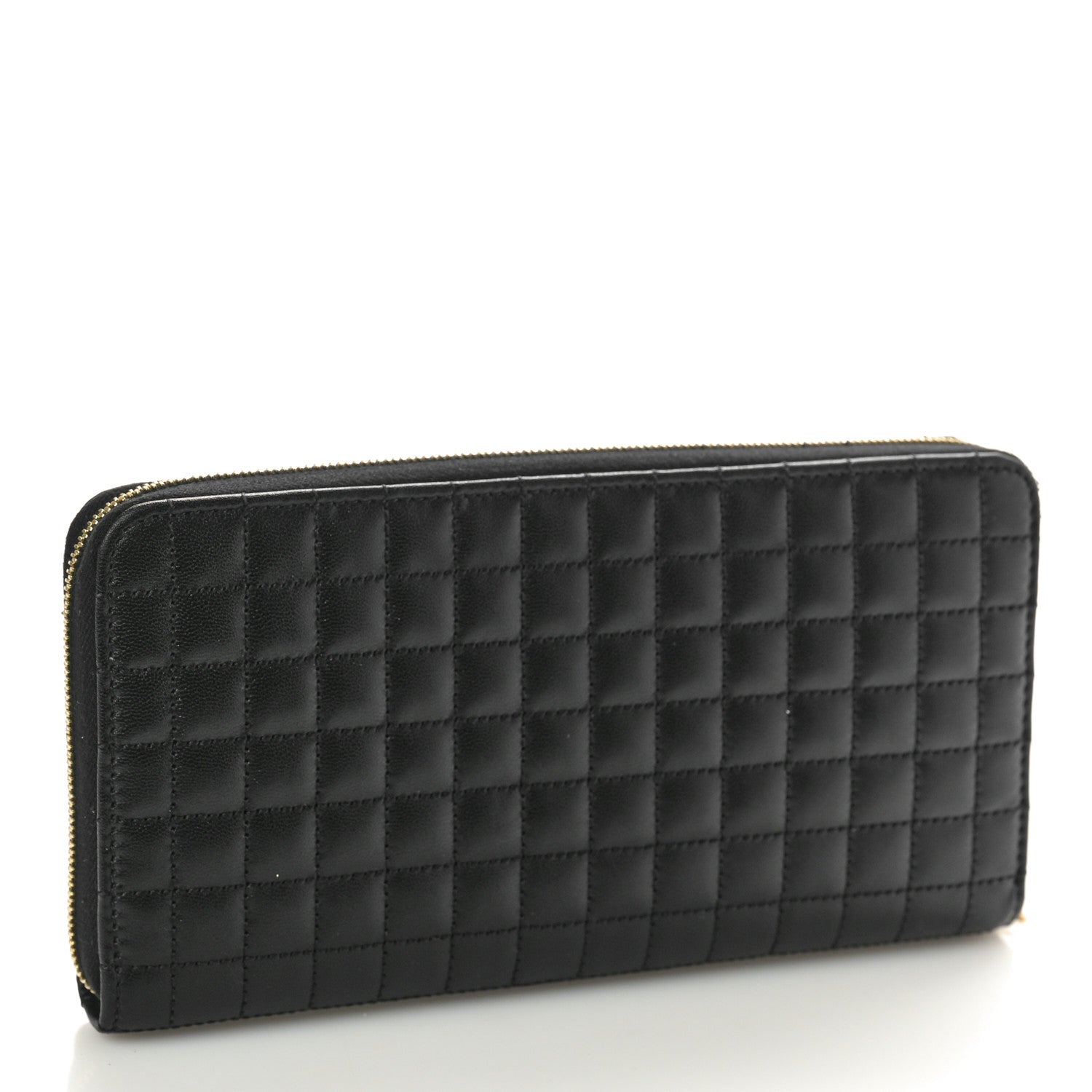 Celine Lambskin Quilted Large C Charm Zip Around Wallet Black 3 of 8