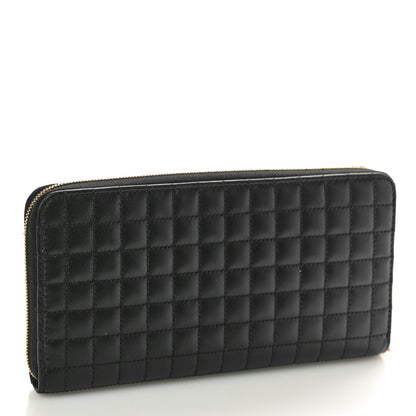 Celine Lambskin Quilted Large C Charm Zip Around Wallet Black 3 of 8