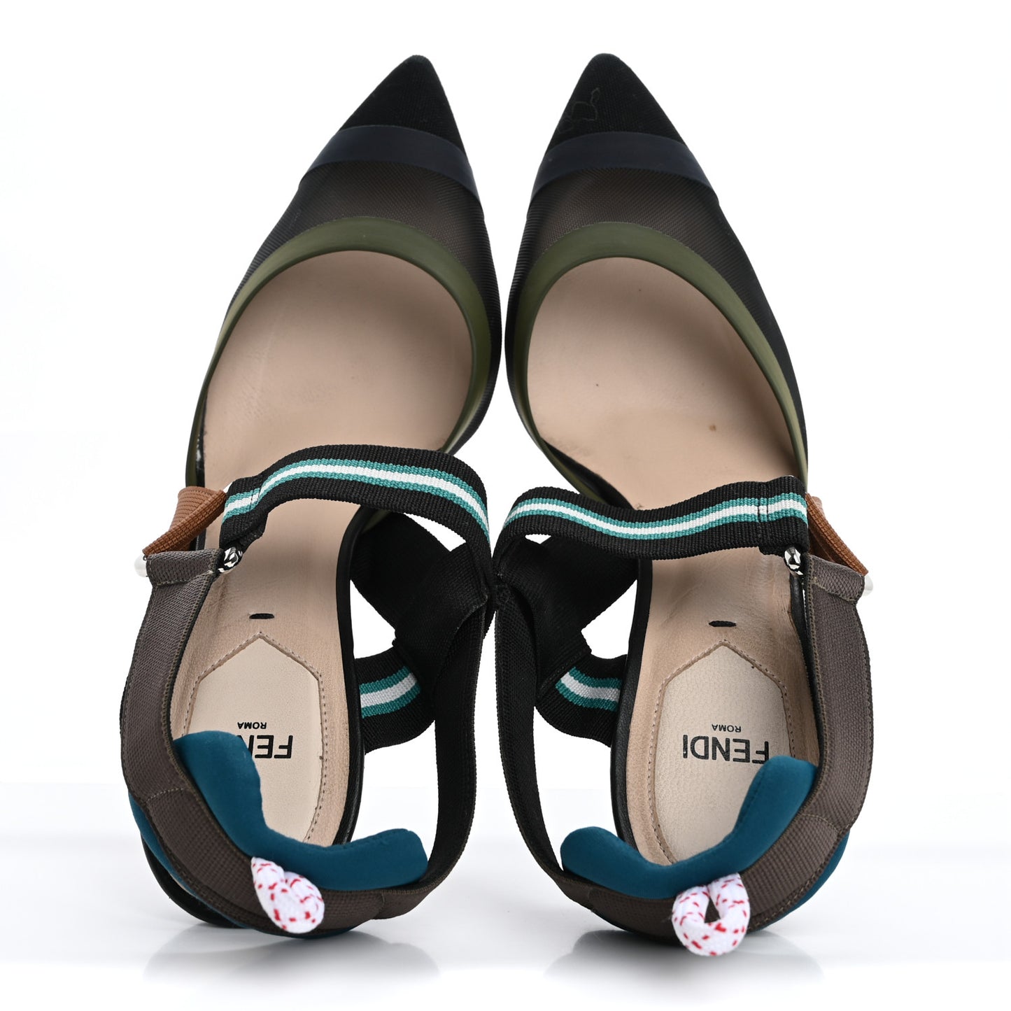 Technical Mesh Colibri 85mm Slingback Pumps 38 Black Verde Military