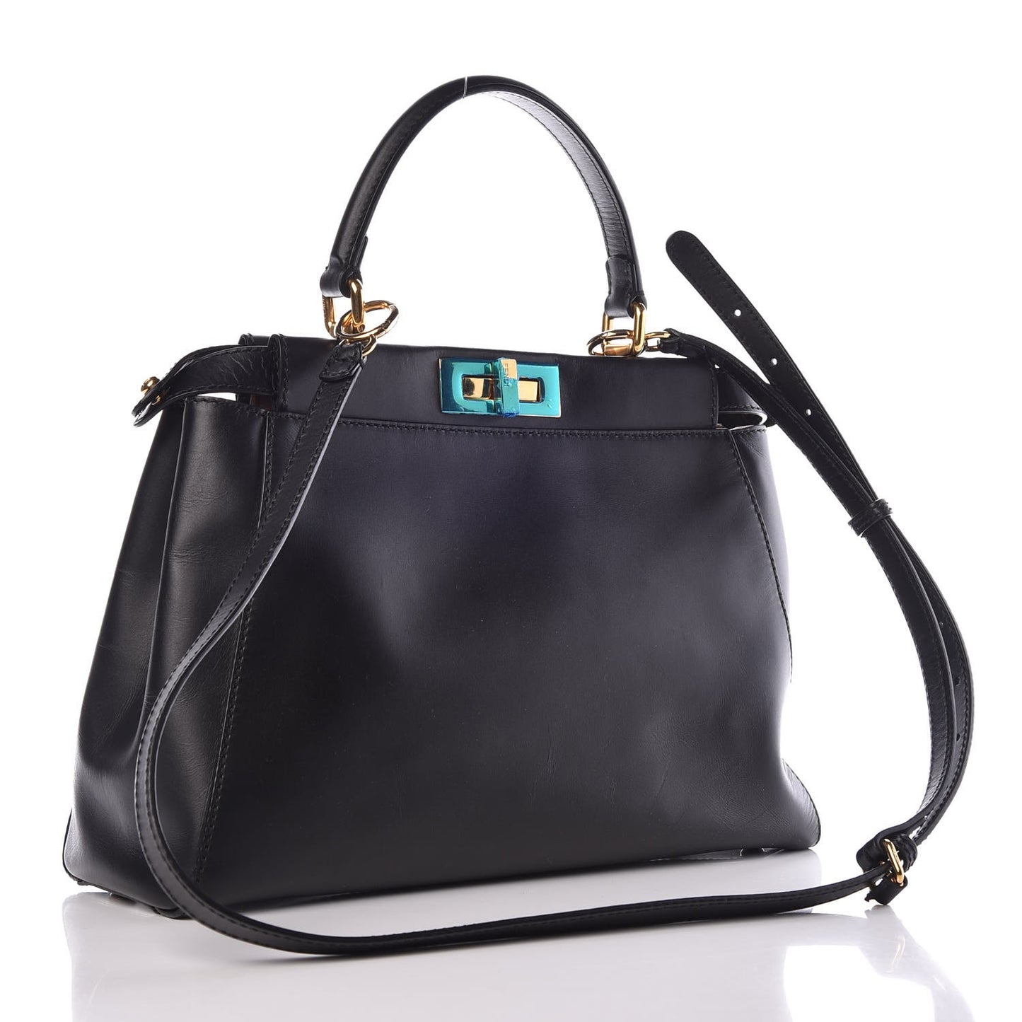 Vitello Morgan Shiny Nappa Medium Peekaboo Iconic Satchel Black Rosa Plaster