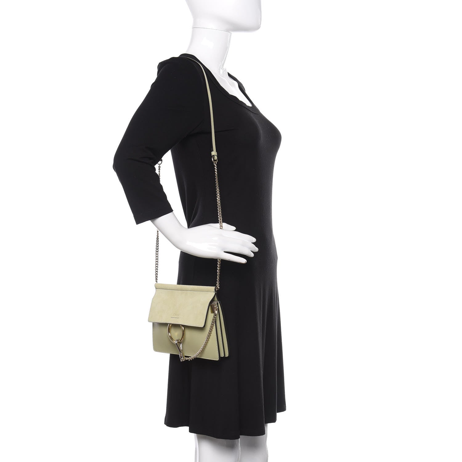 Chloe Calfskin Suede Medium Faye Shoulder Bag Eucalyptus 2 of 10