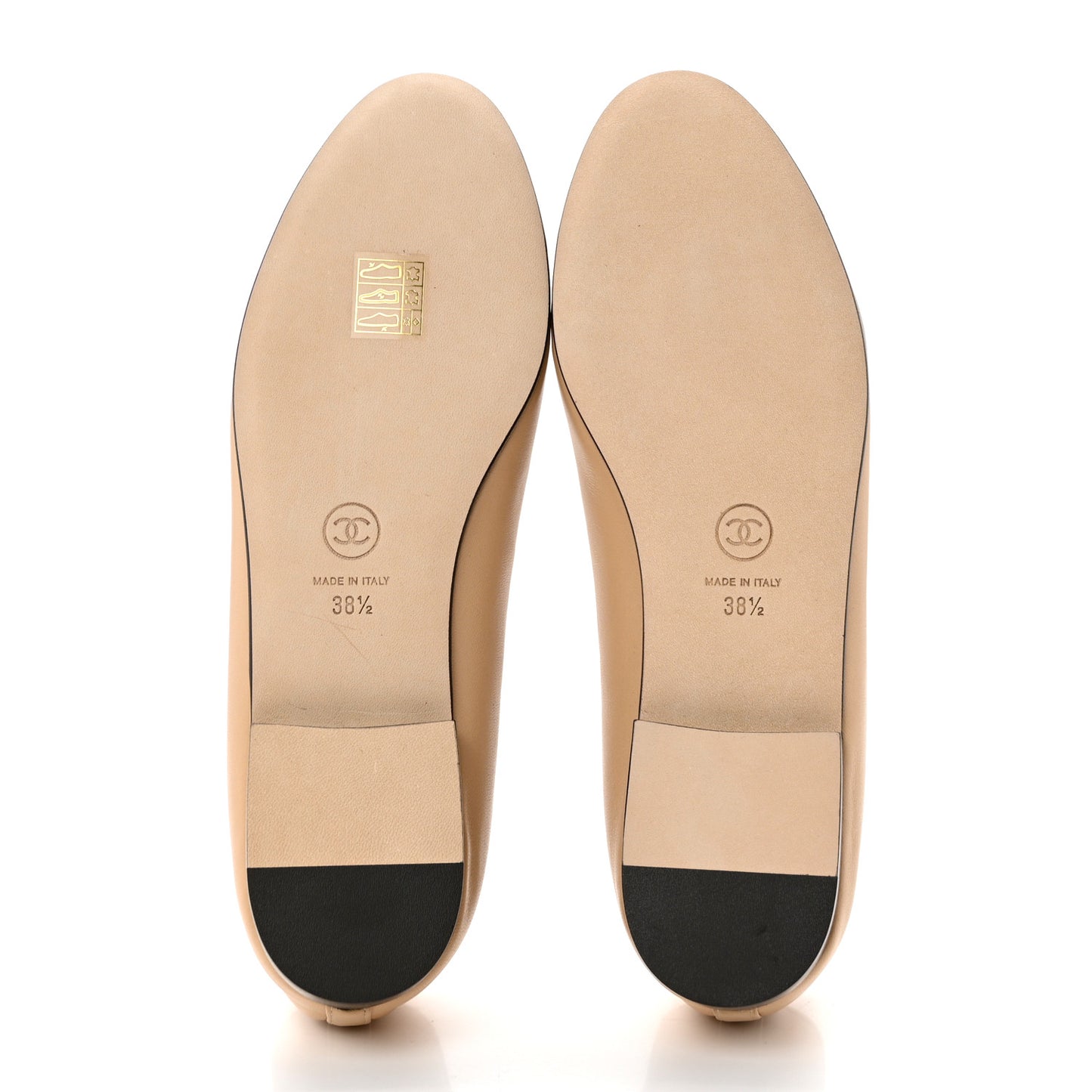Lambskin Cap Toe CC Ballerina Flats 38.5 Beige Black