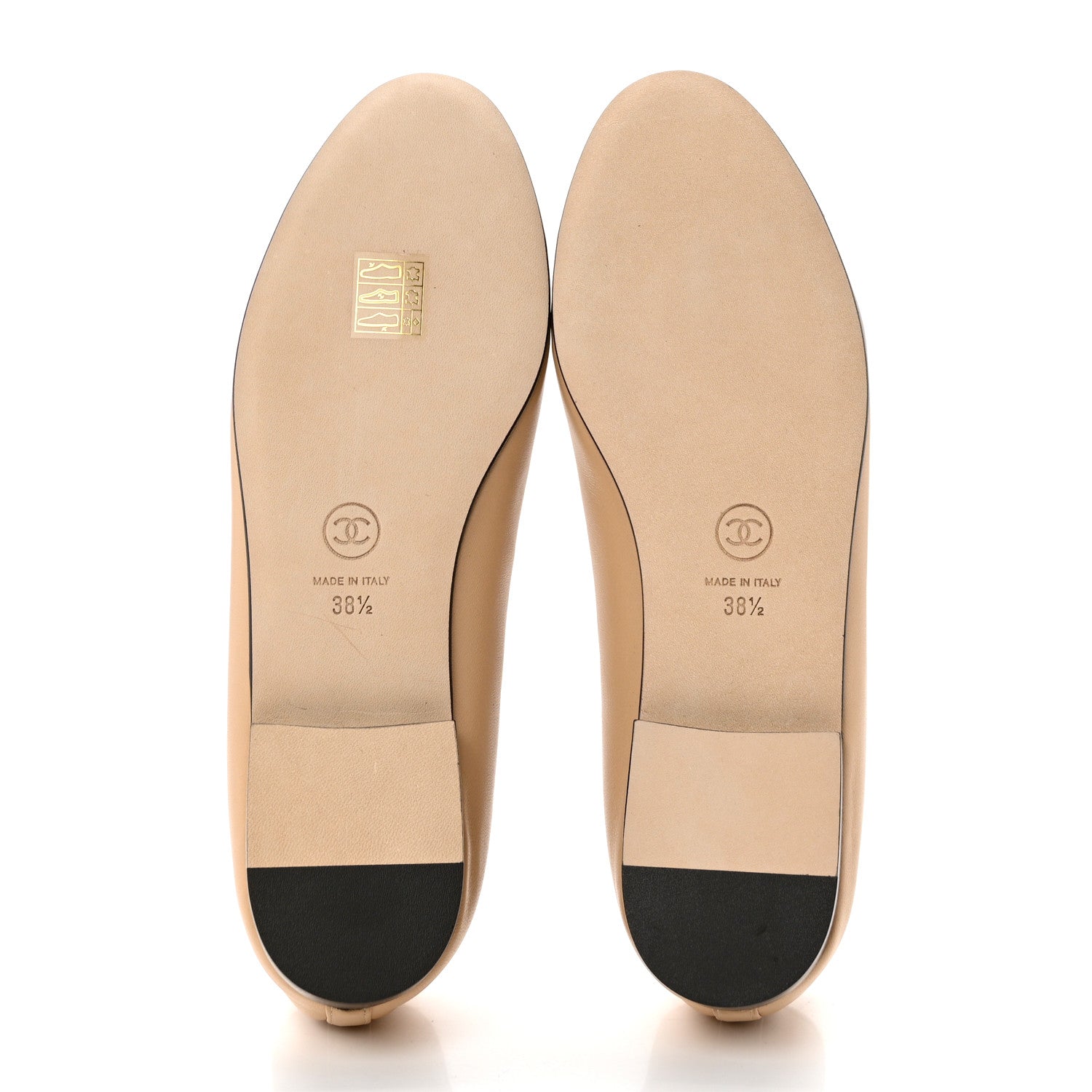 Chanel Lambskin Cap Toe CC Ballerina Flats 38.5 Beige Black 5 of 9