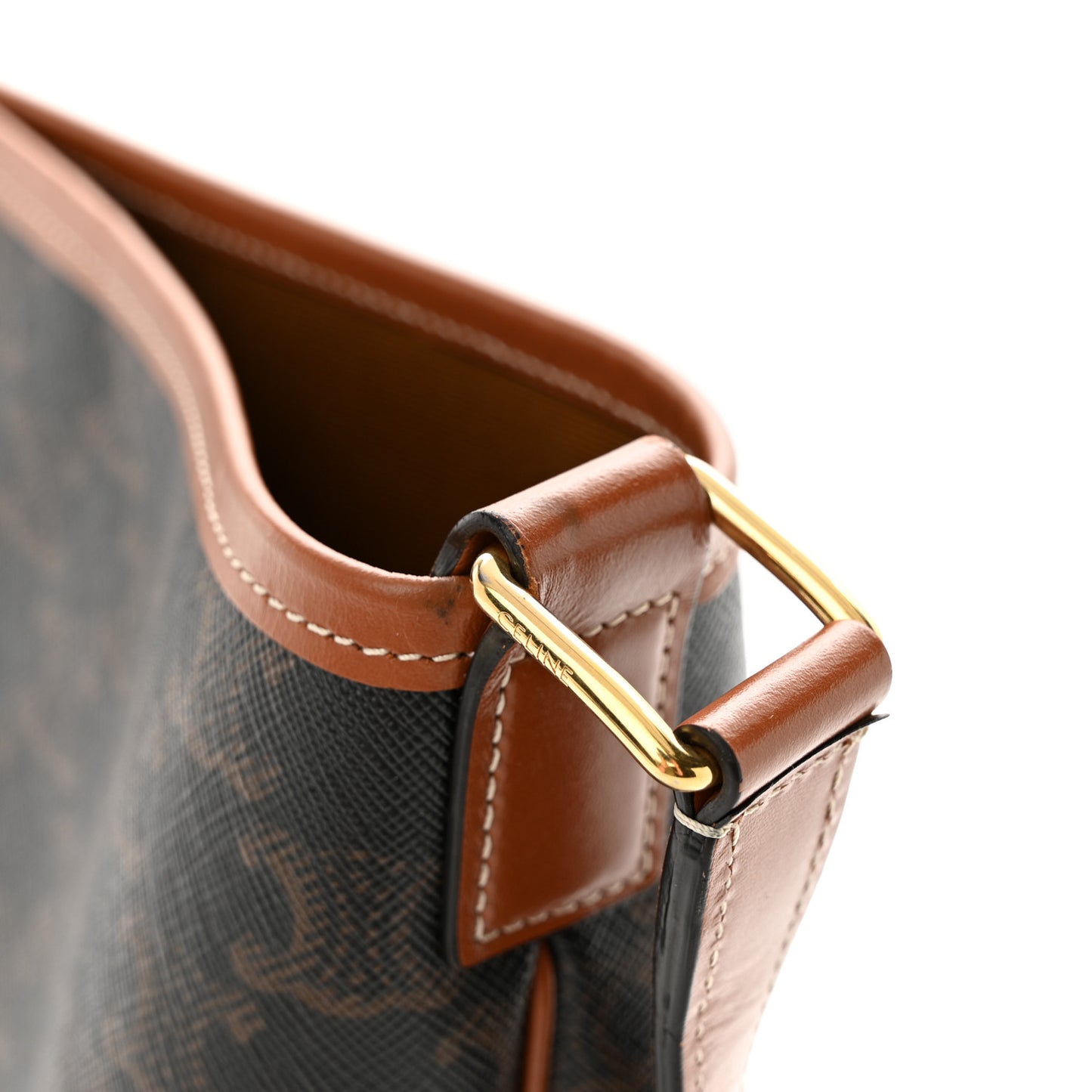 Triomphe Canvas Calfskin Medium Bucket Bag Tan