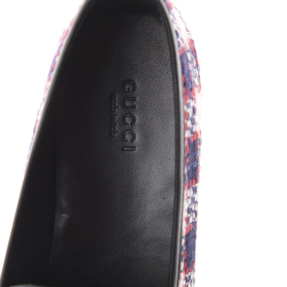 Gucci Vintage Tweed Check Horsebit Womens Jordaan Loafers 39 White Hibiscus Red Marine 6 of 7