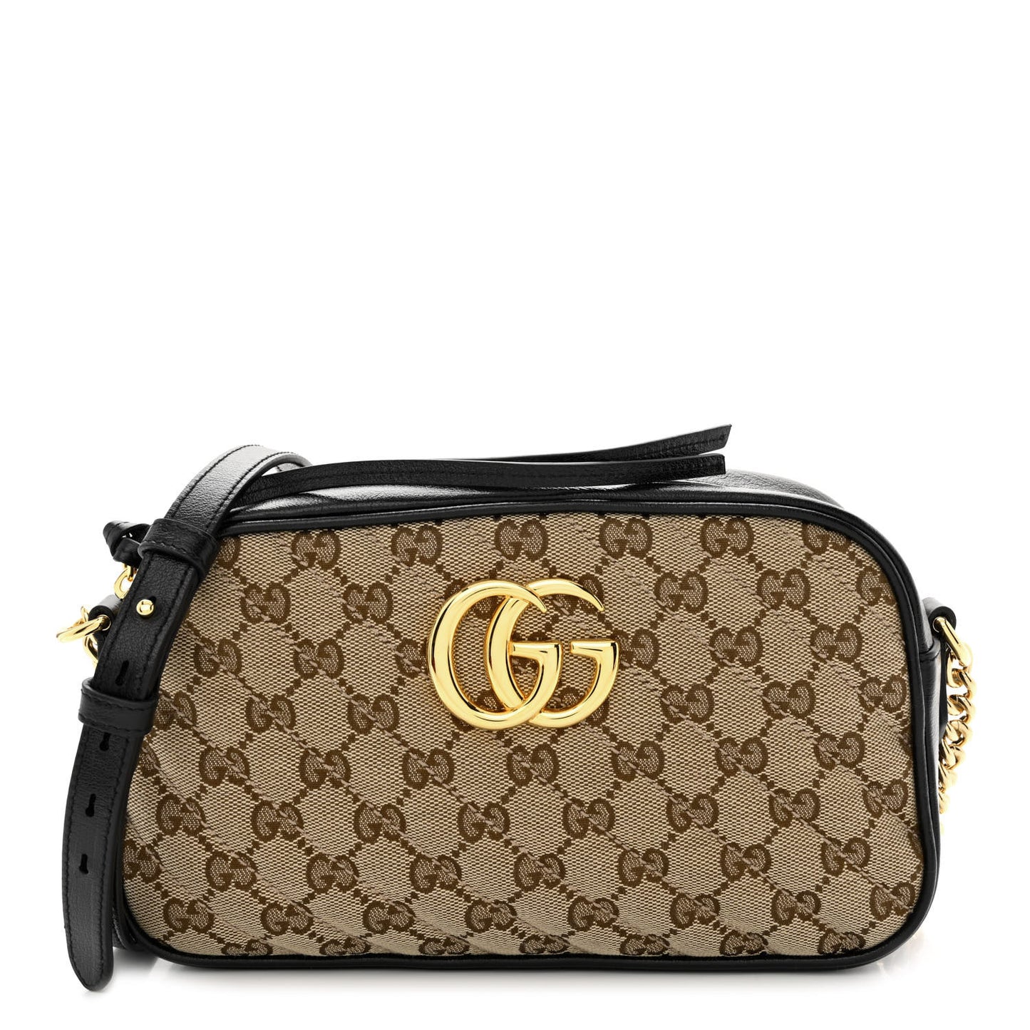 Monogram Matelasse Diagonal Small GG Marmont Chain Shoulder Bag Beige Black