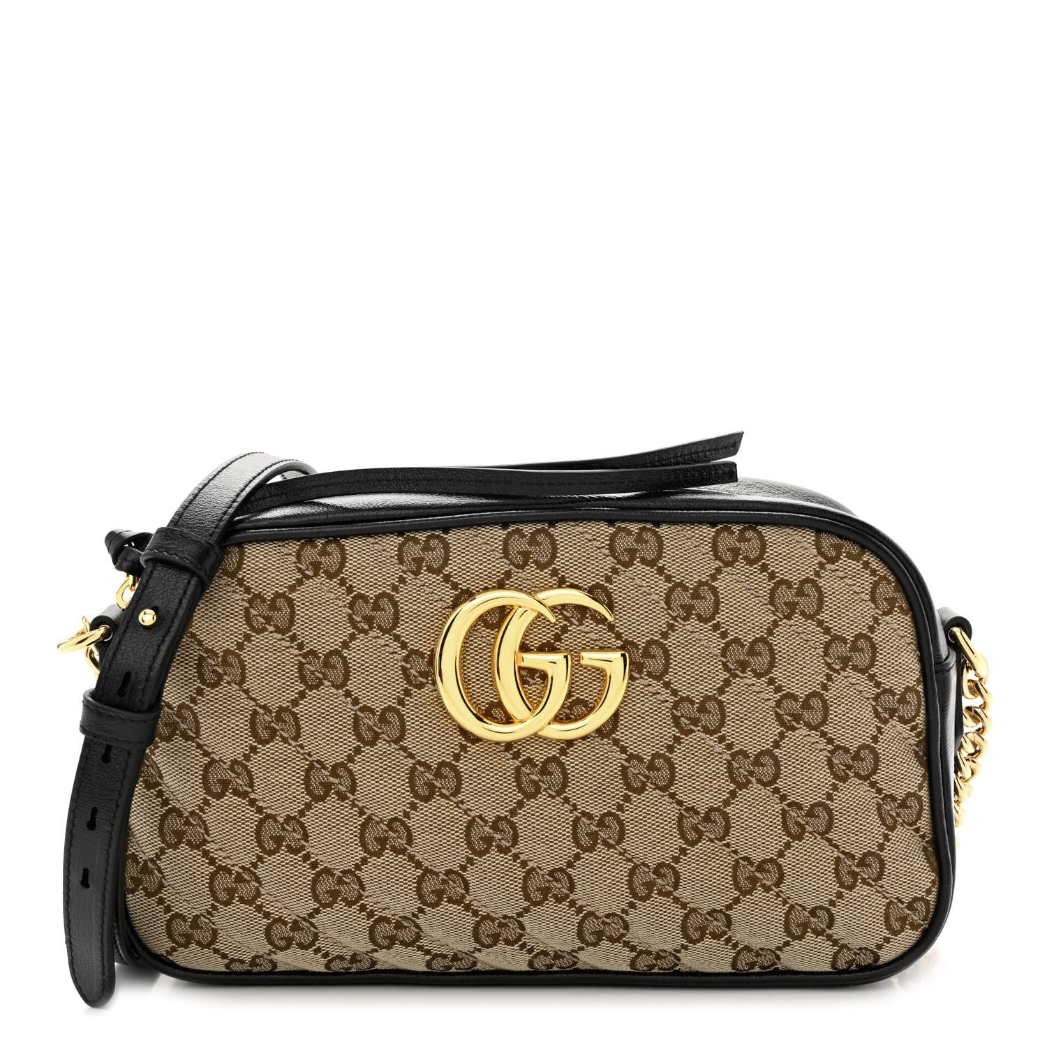 Gucci Monogram Matelasse Diagonal Small GG Marmont Chain Shoulder Bag Beige Black 1 of 10