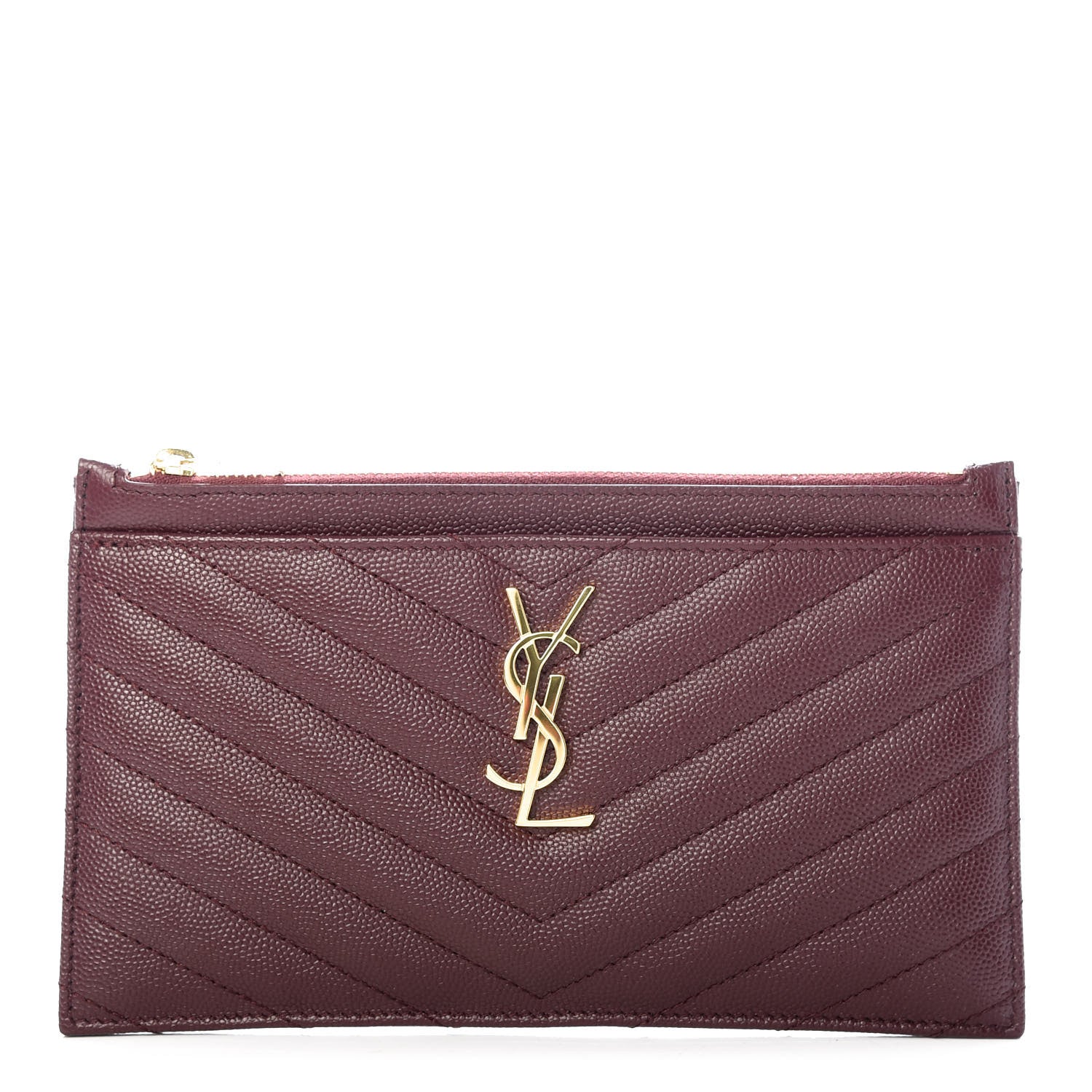 Saint Laurent Grain De Poudre Matelasse Chevron Monogram Bill Pouch Rouge Legion 1 of 8