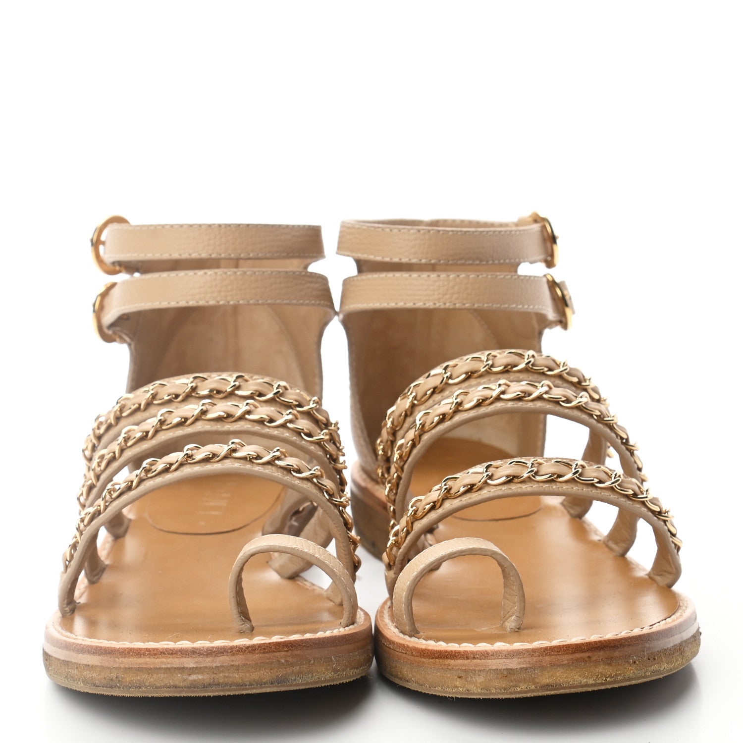 Chanel Calfskin Chain CC Flat Sandals 39 Beige 3 of 8