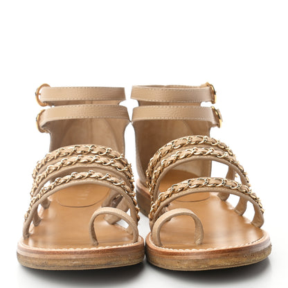 Chanel Calfskin Chain CC Flat Sandals 39 Beige 3 of 8