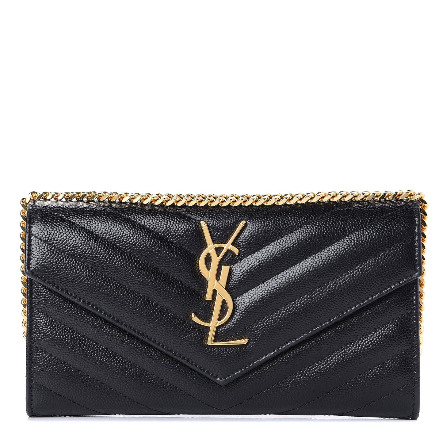 Grain De Poudre Matelasse Chevron Small Monogram Chain Wallet Black