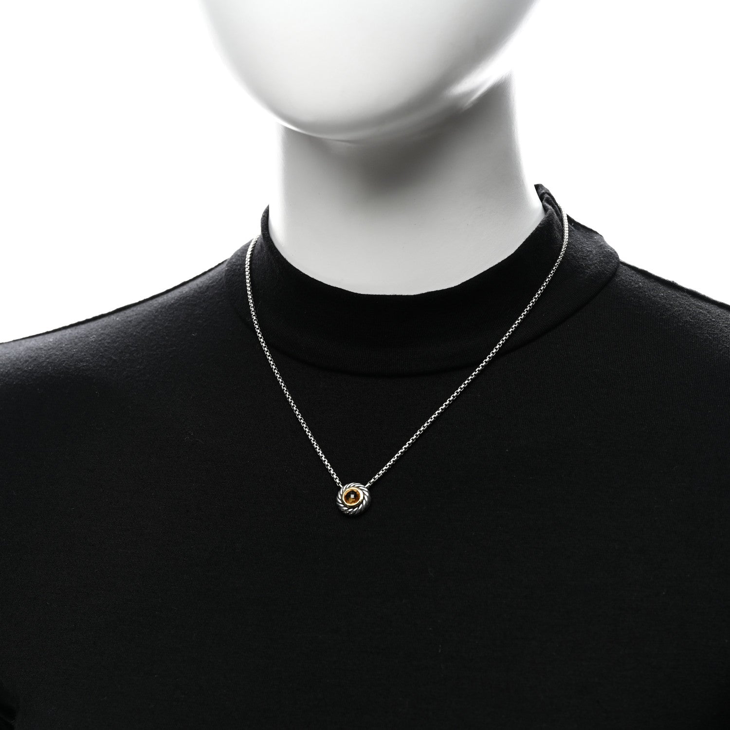 David Yurman Sterling Silver 18K Yellow Gold Citrine Cookie Necklace 2 of 5