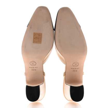 Chanel Goatskin Grosgrain Cap Toe CC Slingback Pumps 36.5 Beige Black 5 of 10