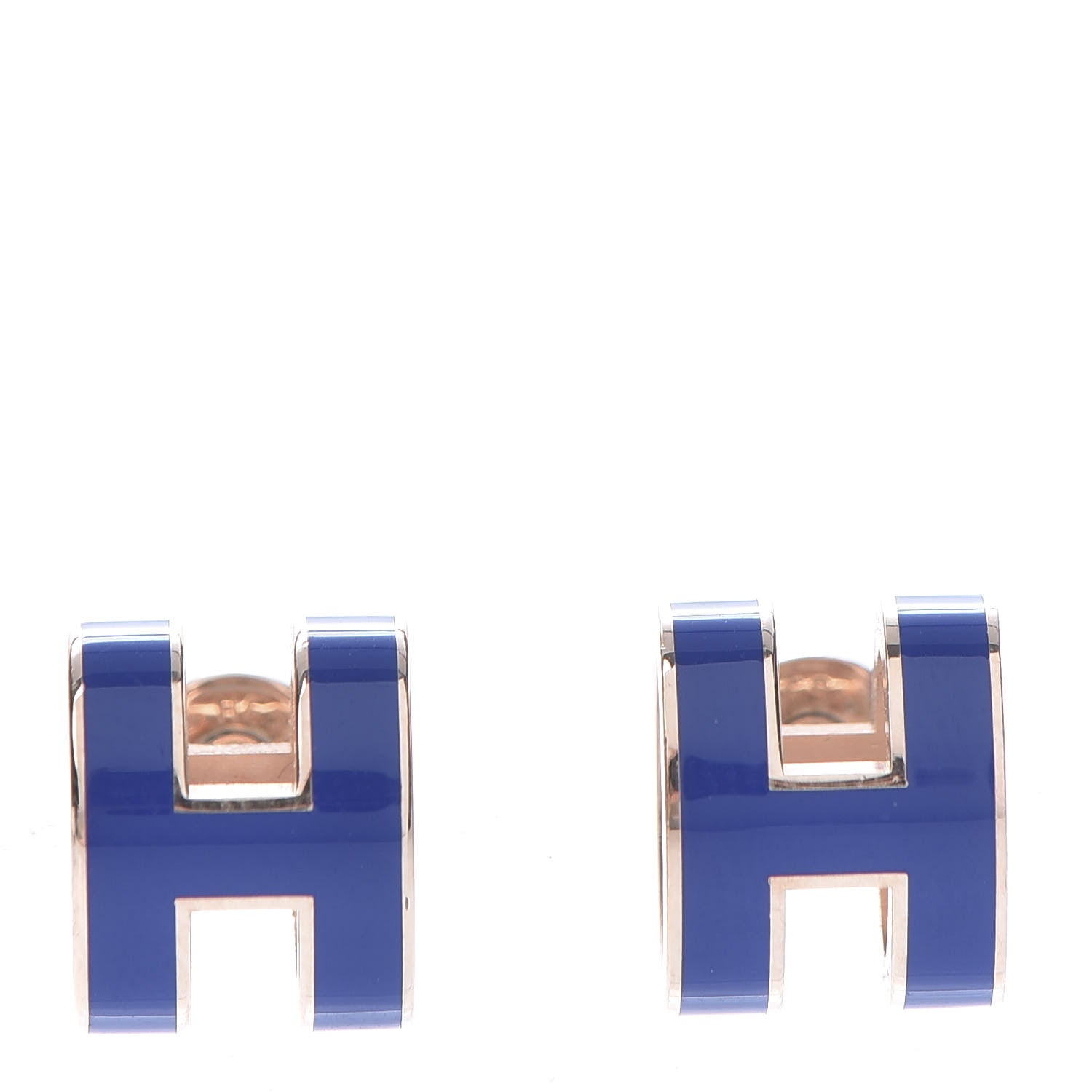 Hermes Rose Gold Lacquered Pop H Earrings Navy Bleu 1 of 5