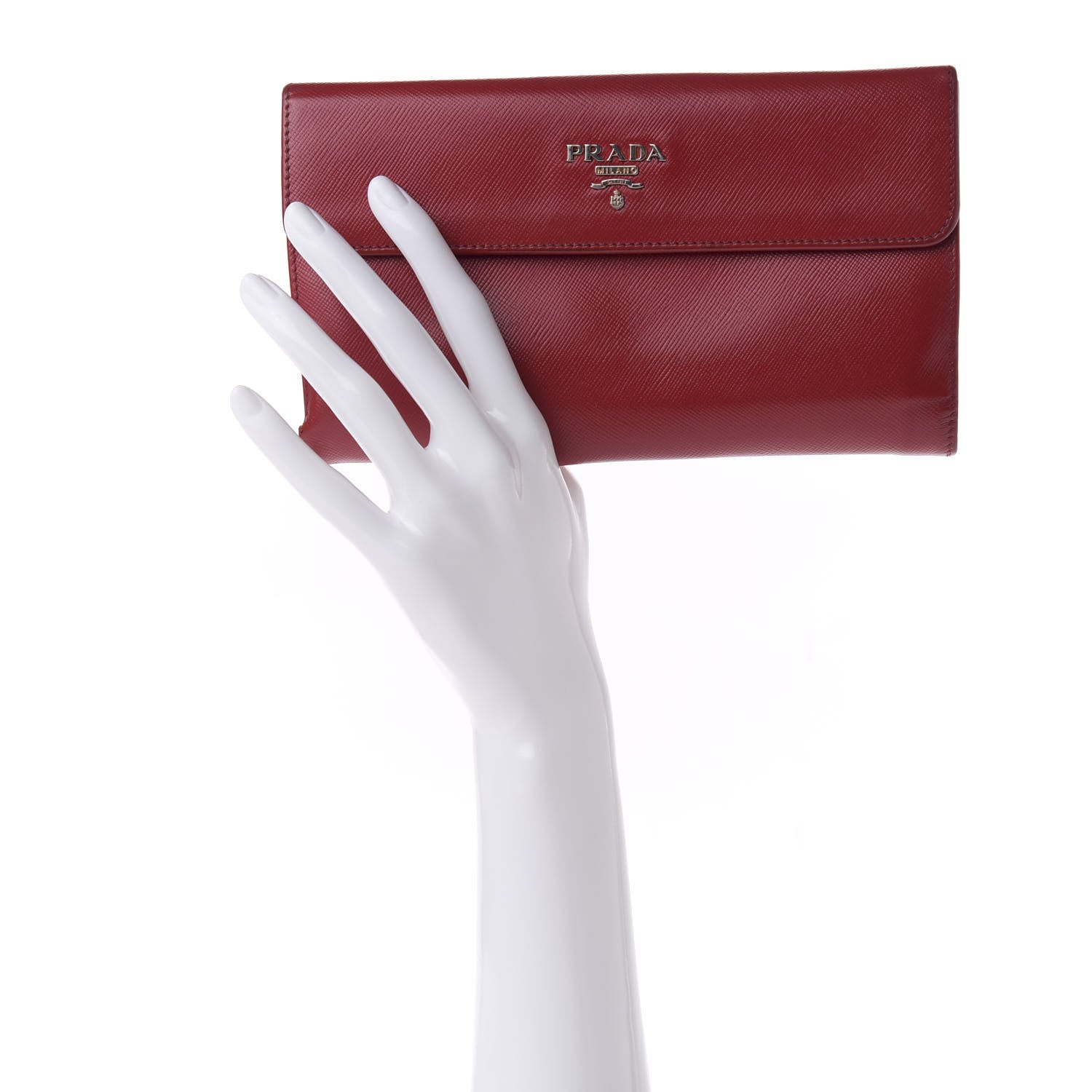 Prada Saffiano Metal Continental Flap Wallet Fuoco 2 of 7