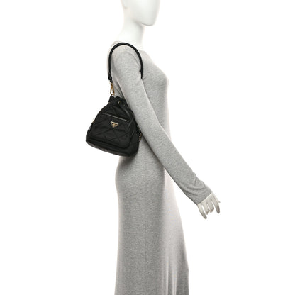 Prada Re-Nylon Saffiano Stitched Duet Bucket Bag Black 2 of 11