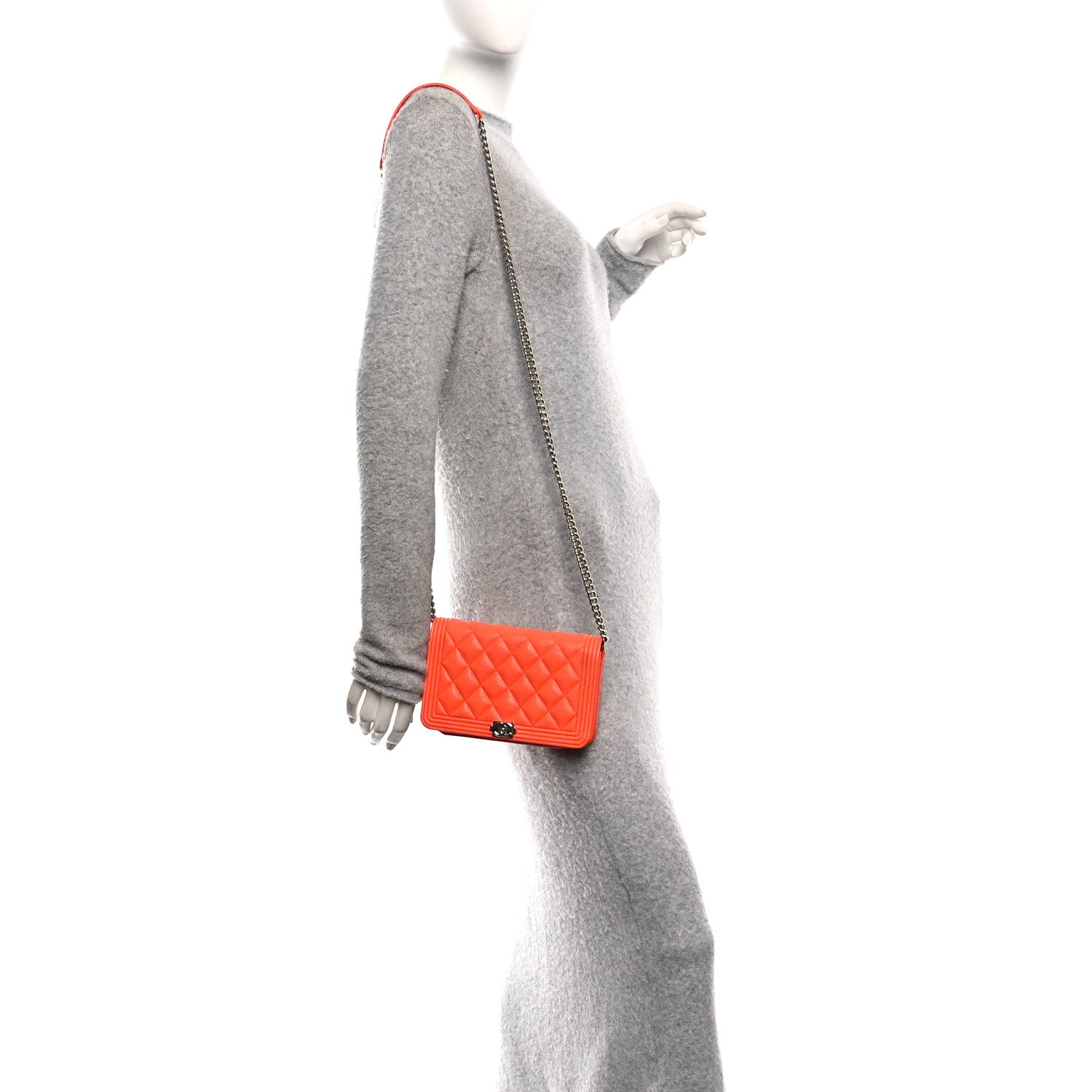 Chanel Caviar Quilted Boy Wallet On Chain WOC Orange 2 of 12