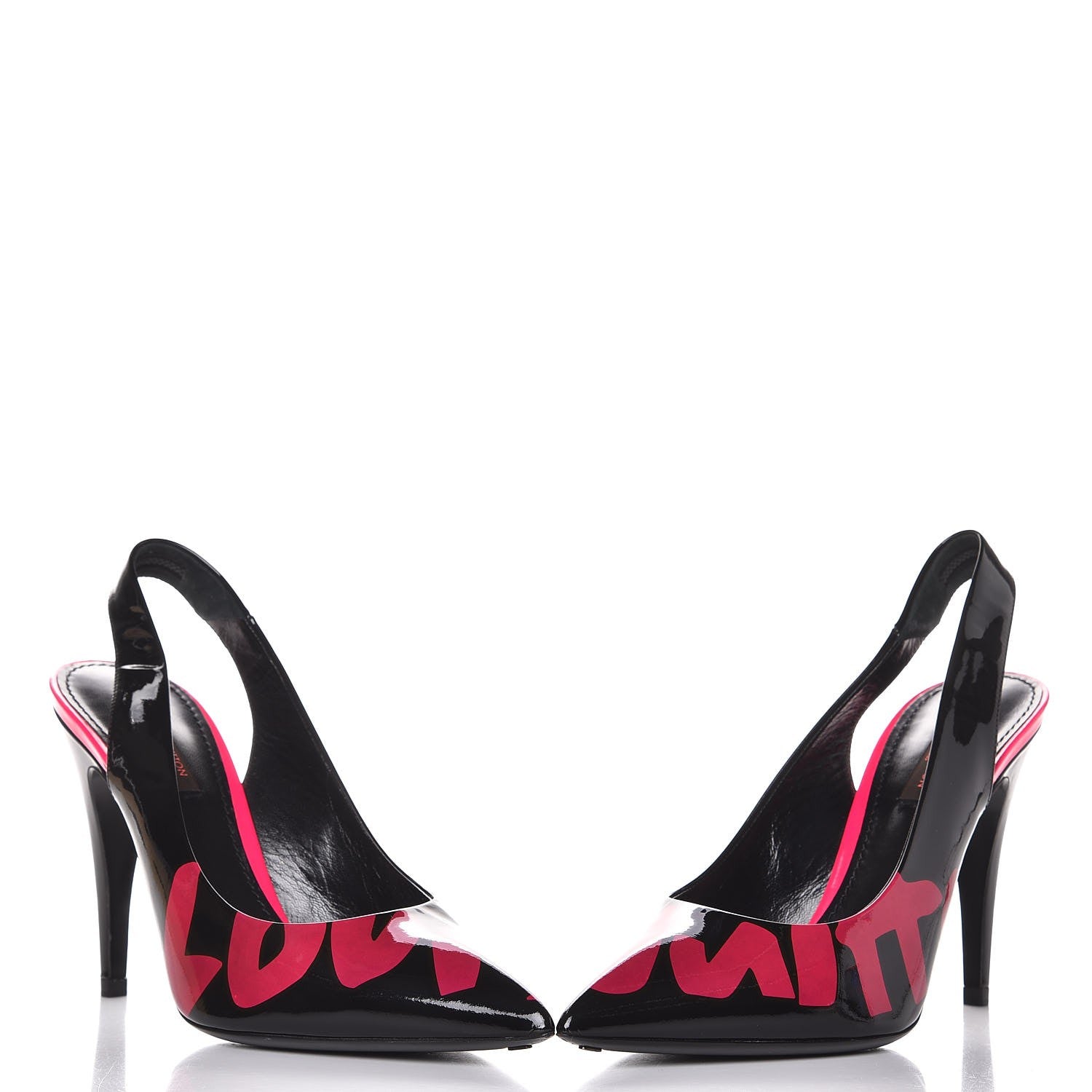 Louis Vuitton Patent Graffiti Slingback Pumps 38.5 Black Pink 5 of 11