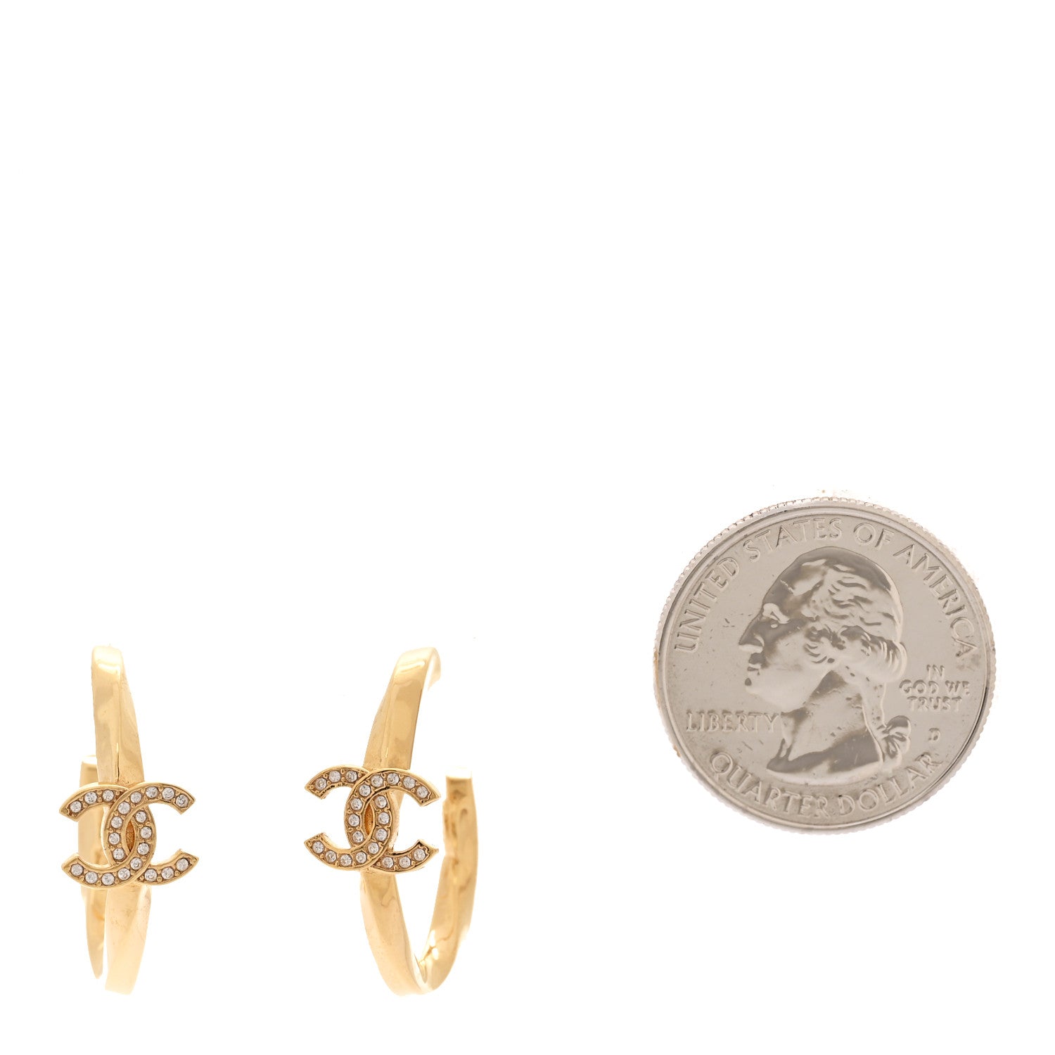 Chanel Metal Crystal Studded CC Hoop Earrings Gold 2 of 5