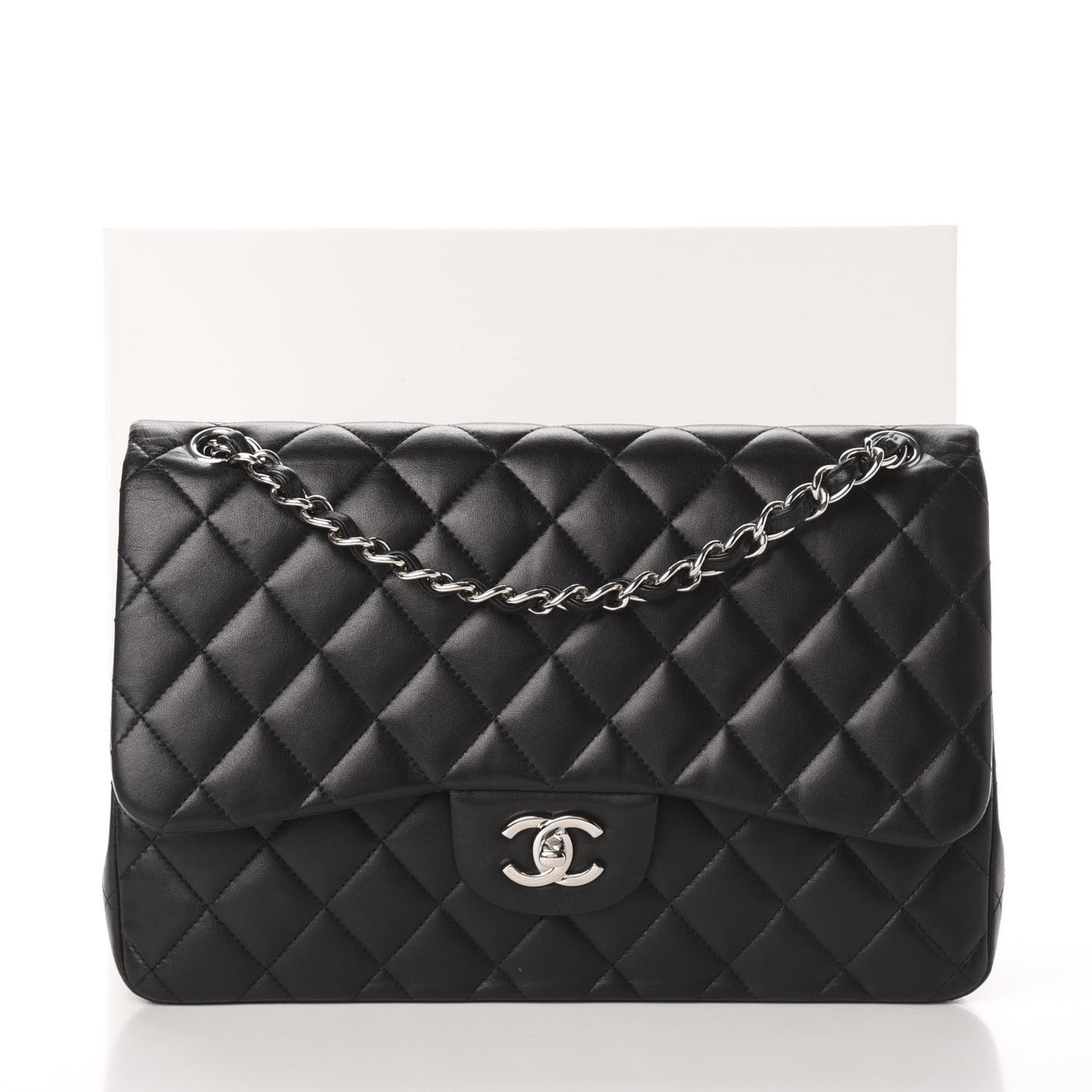 Lambskin Quilted Jumbo Double Flap Black