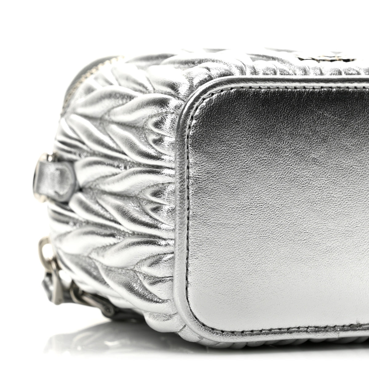 Metallic  Nappa Matelasse Micro Vanity Case Silver