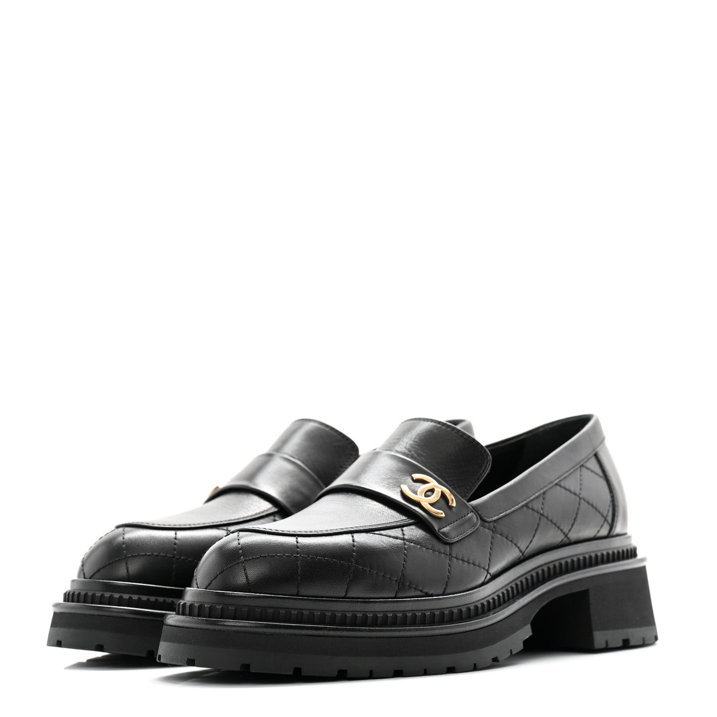 Calfskin Quilted CC Mocassin Loafers 41 Black