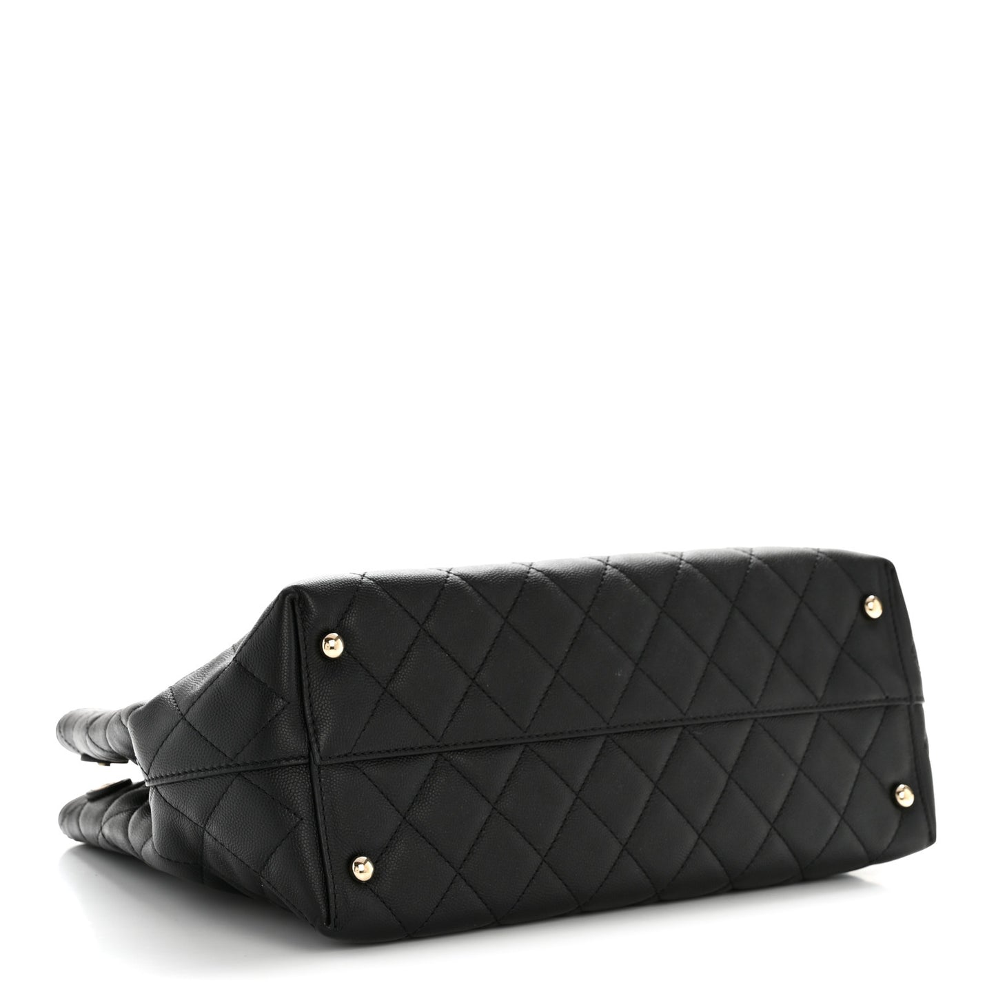 Caviar Quilted Small Shopping Tote  Black