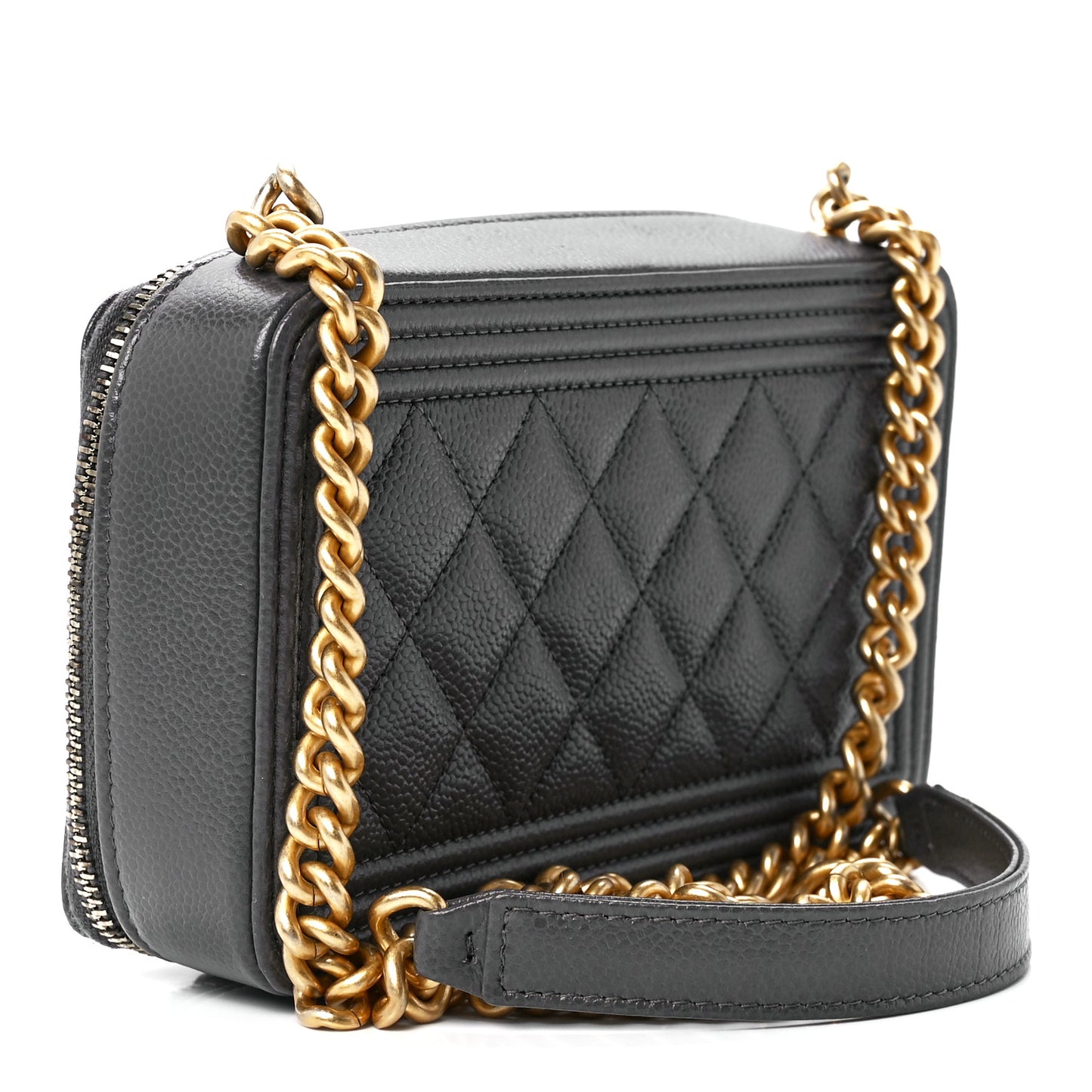 Caviar Quilted Boy Zip Phone Holder With Chain Grey